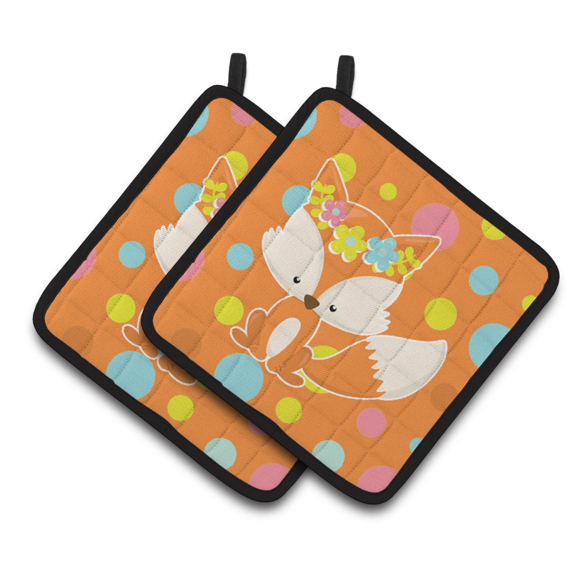 'Caroline'S Treasures Bb7091Pthd Baby Fox Flowerchild Polkadots Pair Of Pot Holders, 7.5 X 7.5'''', Multicolor''