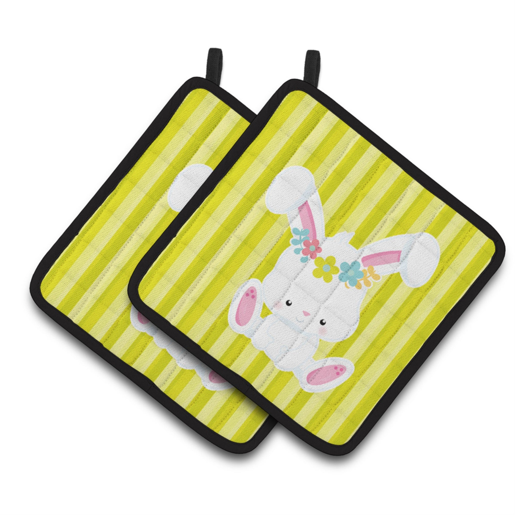 'Caroline'S Treasures Easter White Rabbit With Flowers Pair Of Pot Holders, 7.5 X 7.5, Multicolor''