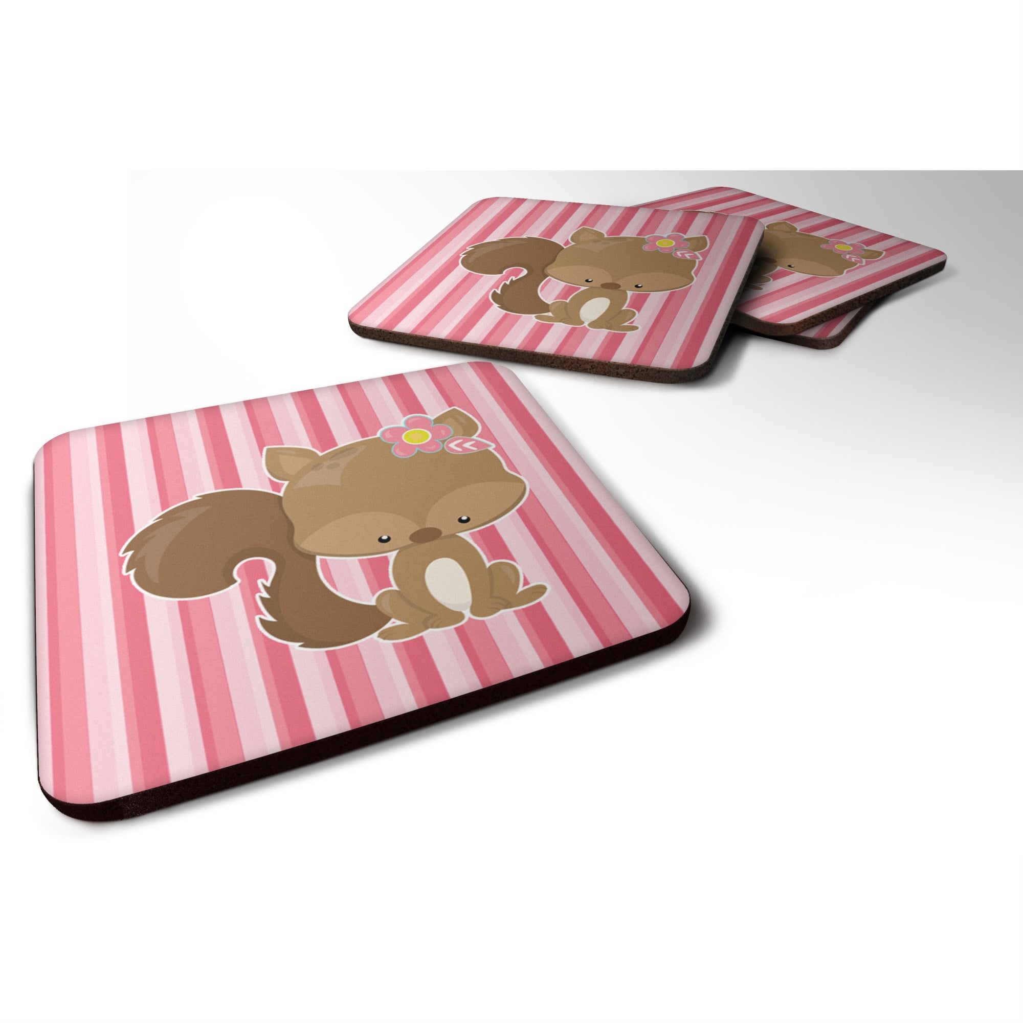 'Caroline'S Treasures Squirrel With Flowers Foam Coaster Set Of 4, 3.5, Multicolor''