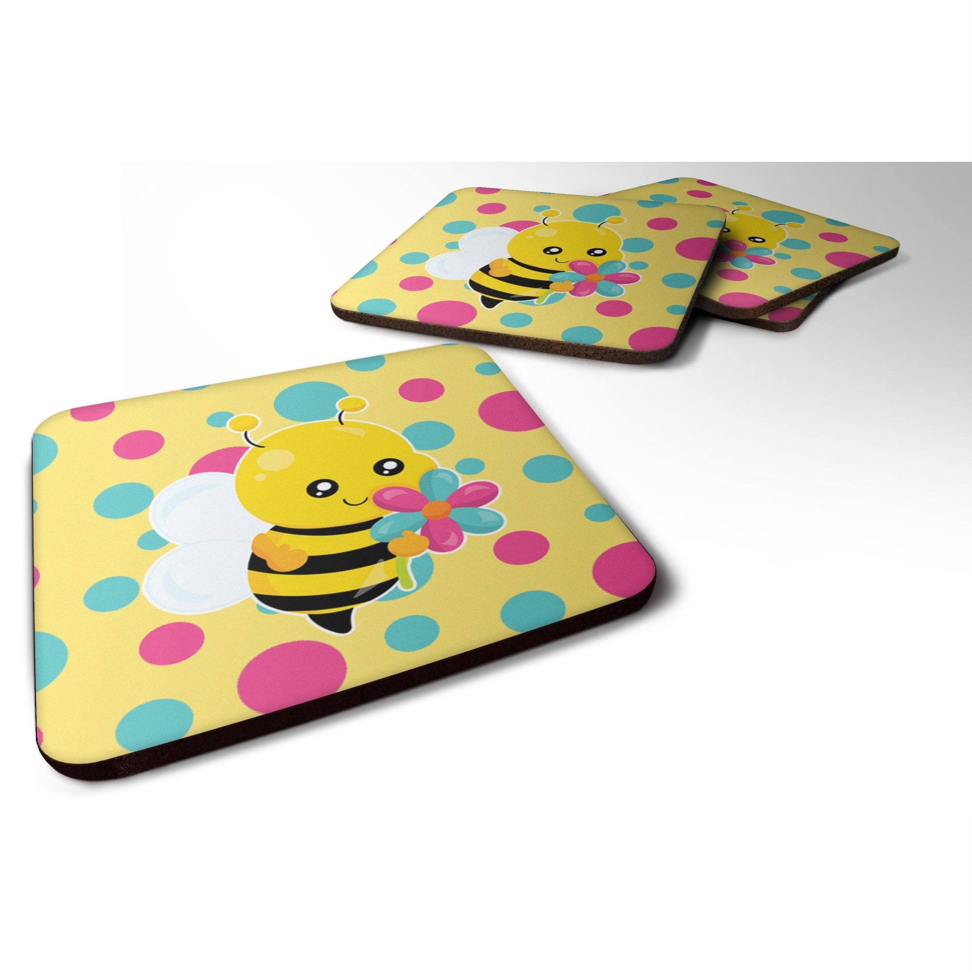 'Caroline'S Treasures Bee With Flower Foam Coaster Set Of 4, 3.5, Multicolor''