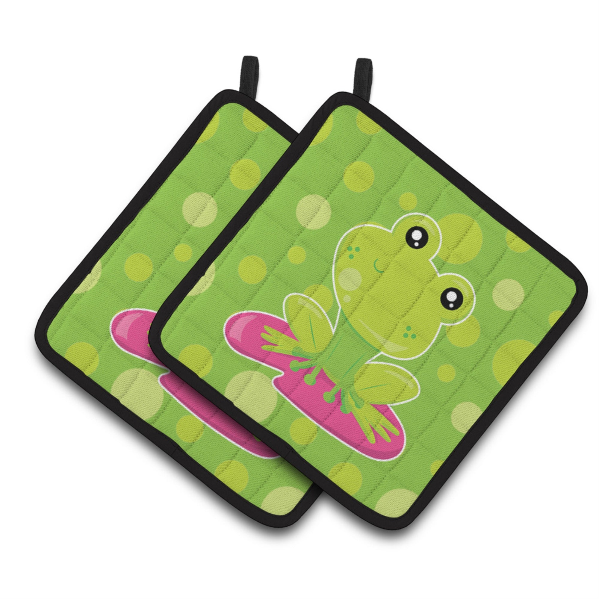 'Caroline'S Treasures Bb7098Pthd Frog On Lily Pad Green Polkadots Pair Of Pot Holders, 7.5 X 7.5'''', Multicolor''