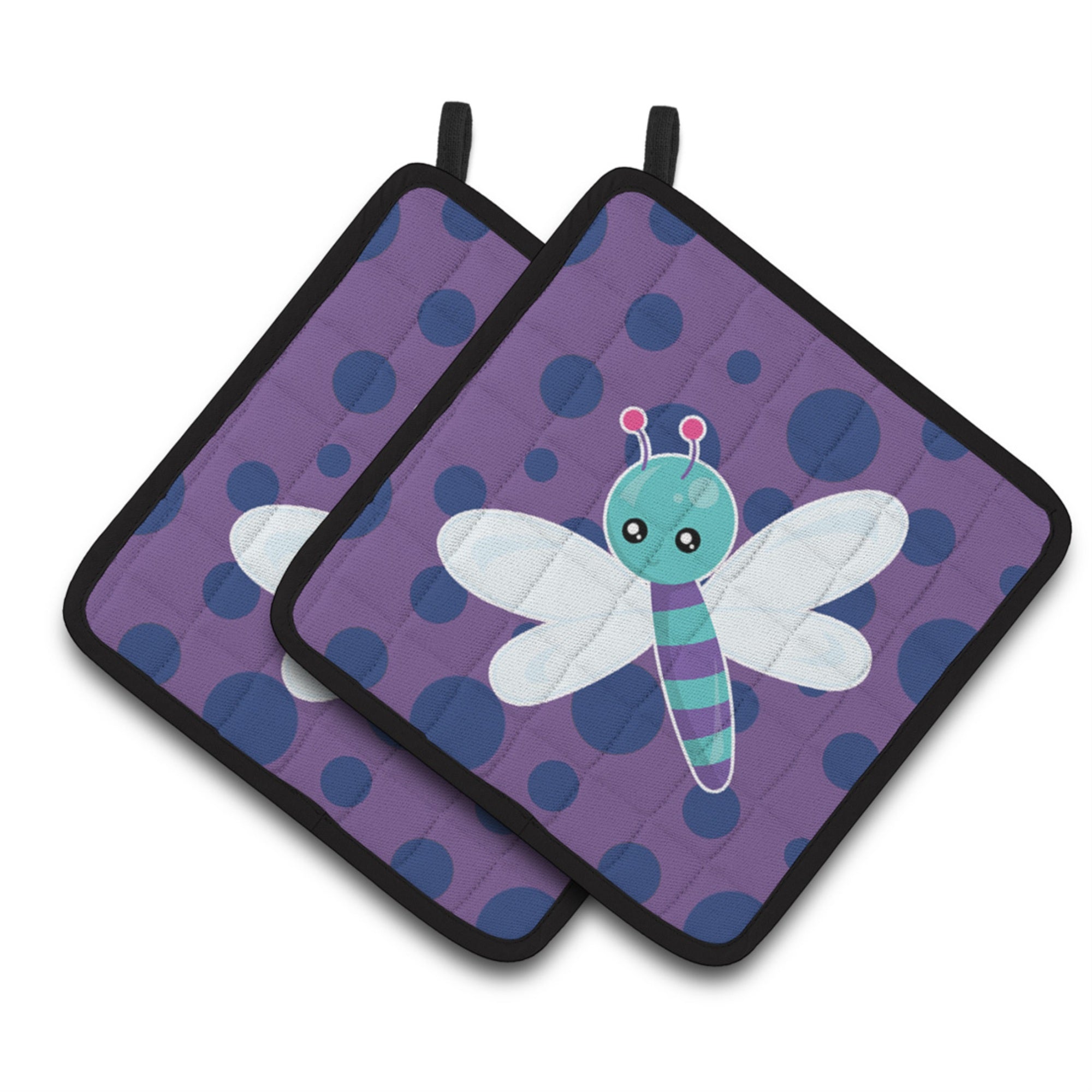 'Caroline'S Treasures Bb7099Pthd Dragonfly On Purple Polkadots Pair Of Pot Holders, 7.5 X 7.5'''', Multicolor''
