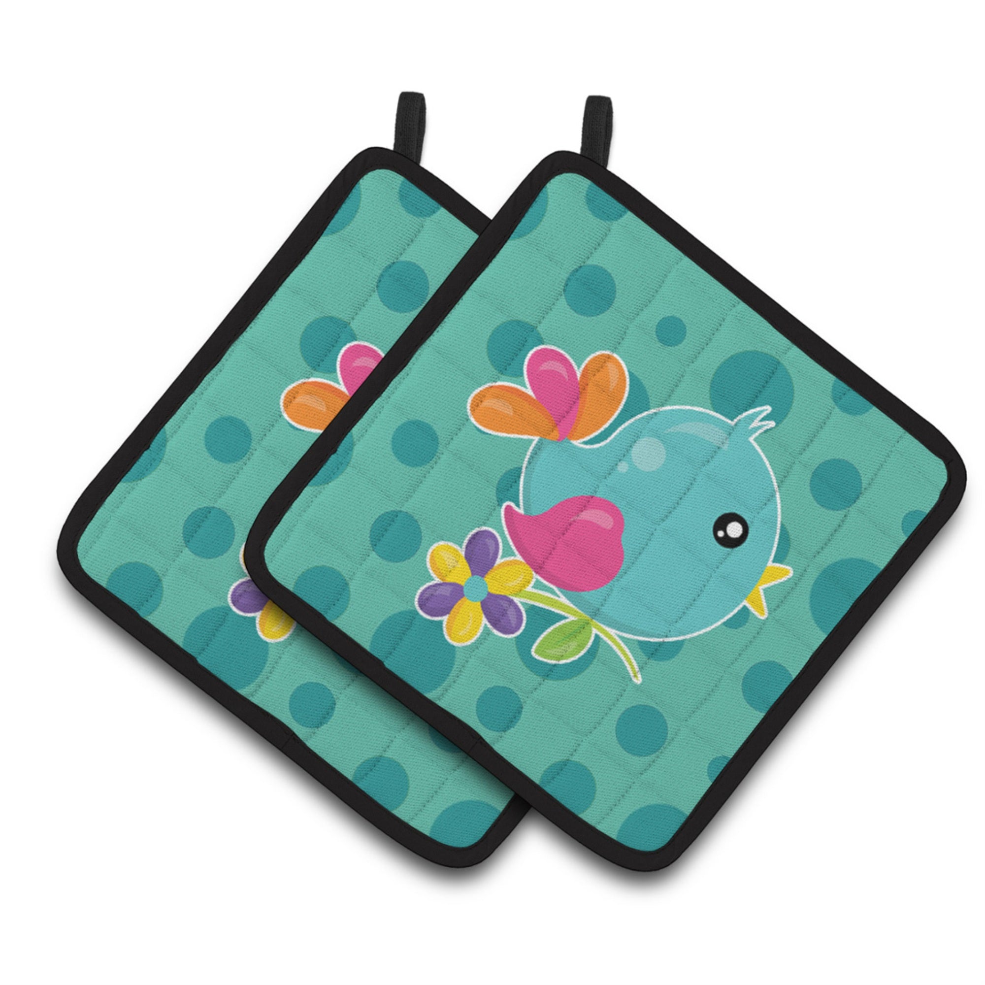 'Caroline'S Treasures Bb7100Pthd Bird On Teal Polkadots Pair Of Pot Holders, 7.5 X 7.5'''', Multicolor''