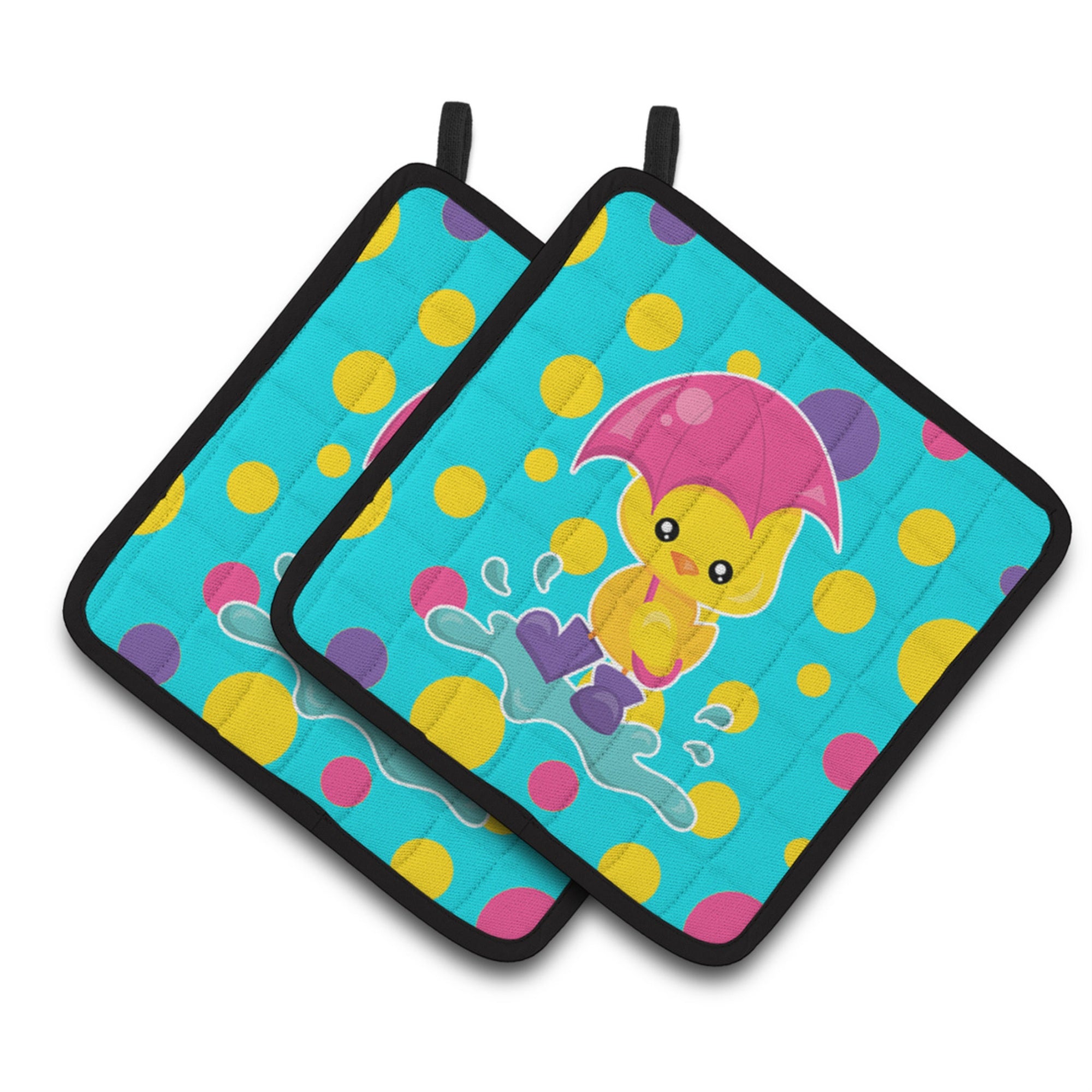 'Caroline'S Treasures Bb7101Pthd Duck In The Rain On Polkadots Pair Of Pot Holders, 7.5 X 7.5'''', Multicolor''