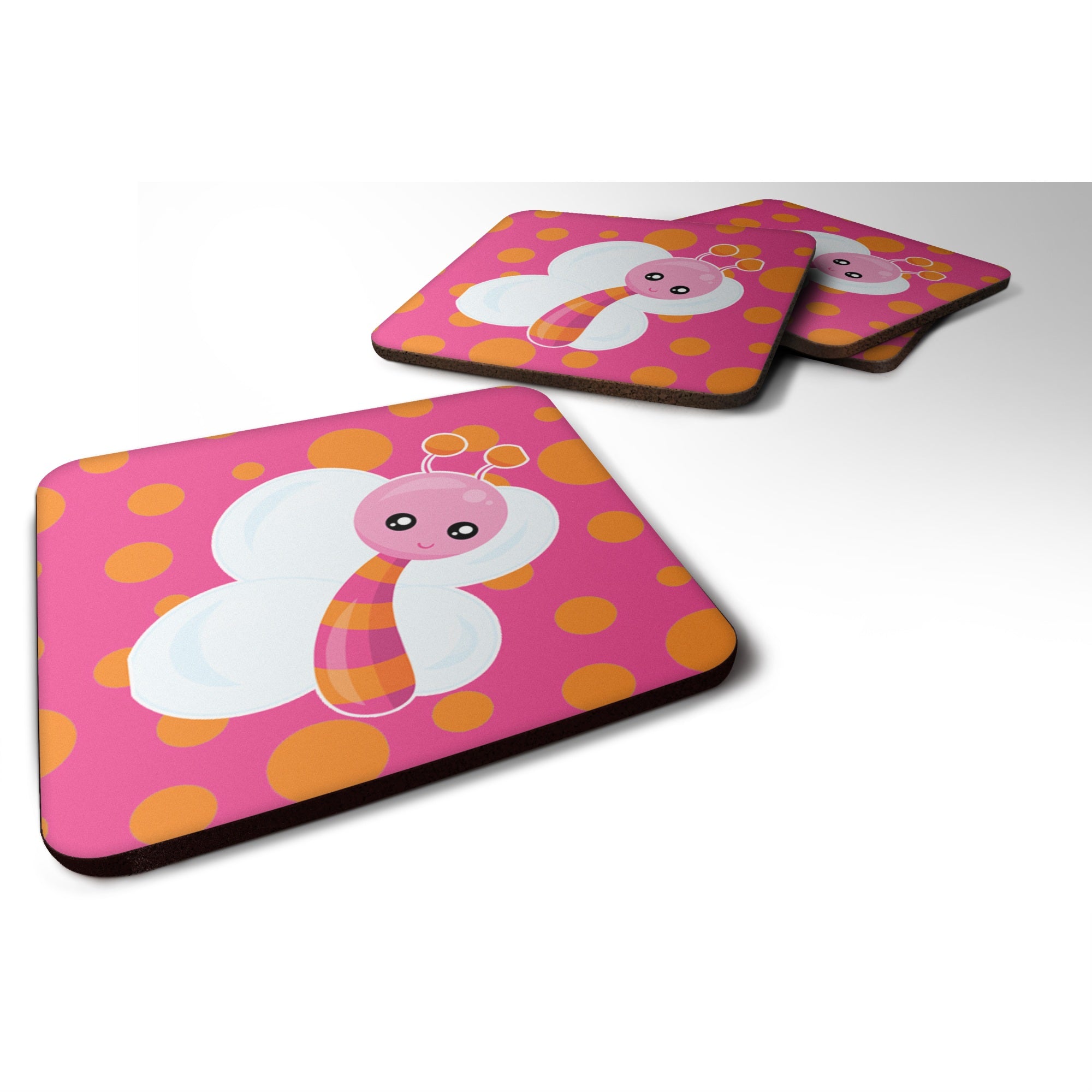 'Caroline'S Treasures Butterfly On Polkadots Foam Coaster Set Of 4, 3.5, Multicolor''