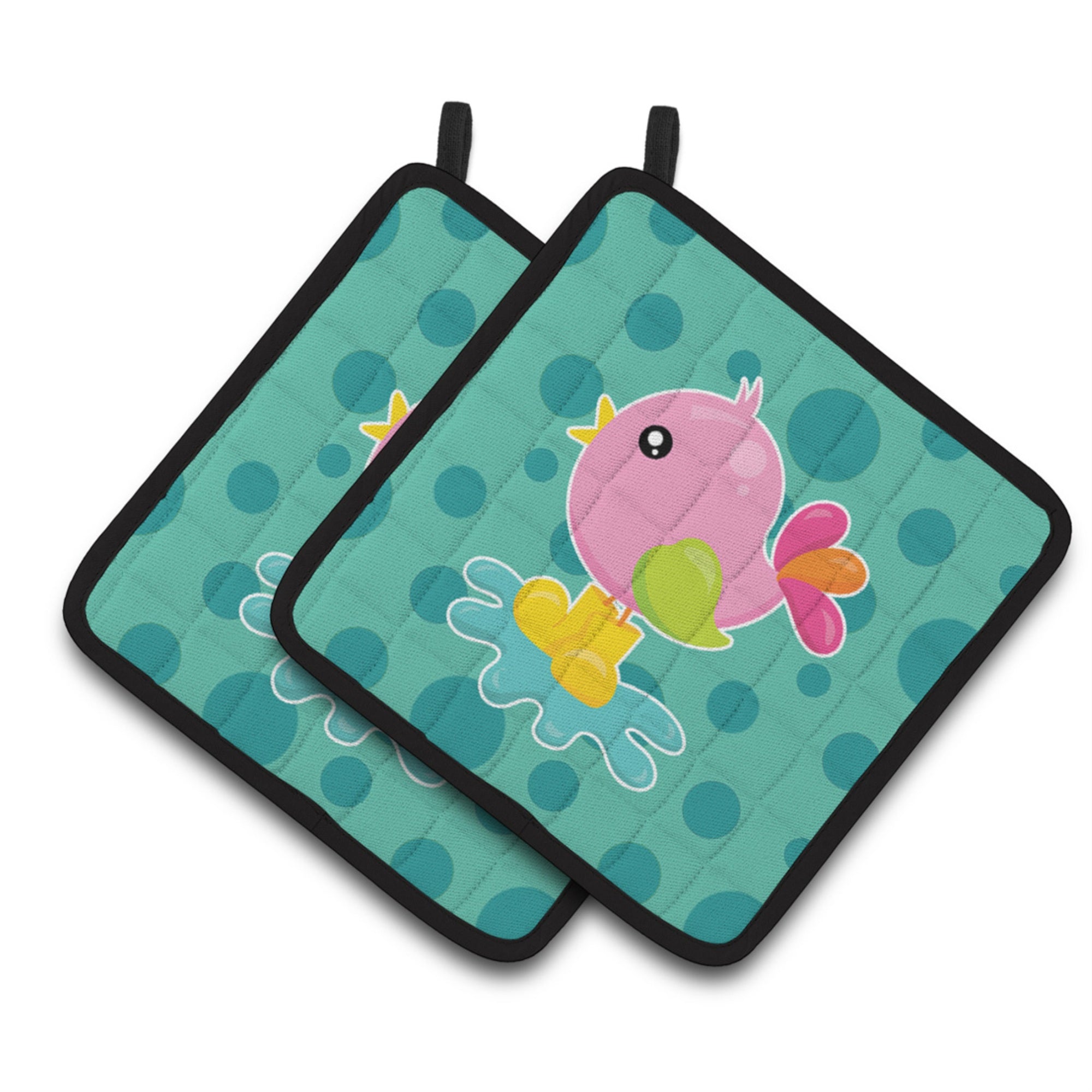 'Caroline'S Treasures Bb7103Pthd Bird In Rainboots And Puddle Pair Of Pot Holders, 7.5 X 7.5'''', Multicolor''