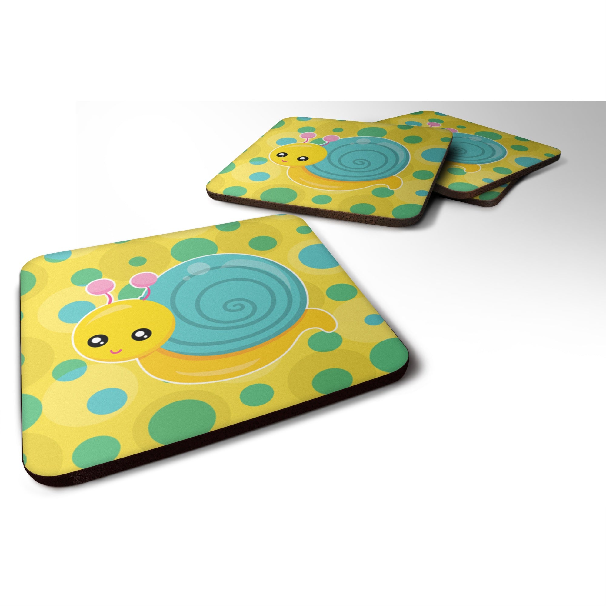 'Caroline'S Treasures Snail On Polkadots Foam Coaster Set Of 4, 3.5, Multicolor''