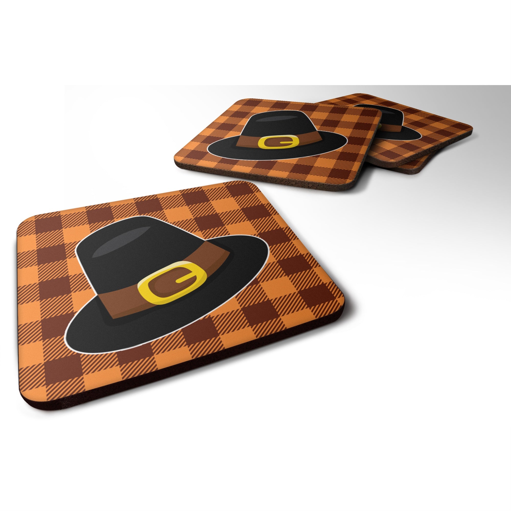 'Caroline'S Treasures Thanksgiving Pilgrim Hat Foam Coaster Set Of 4, 3.5, Multicolor''