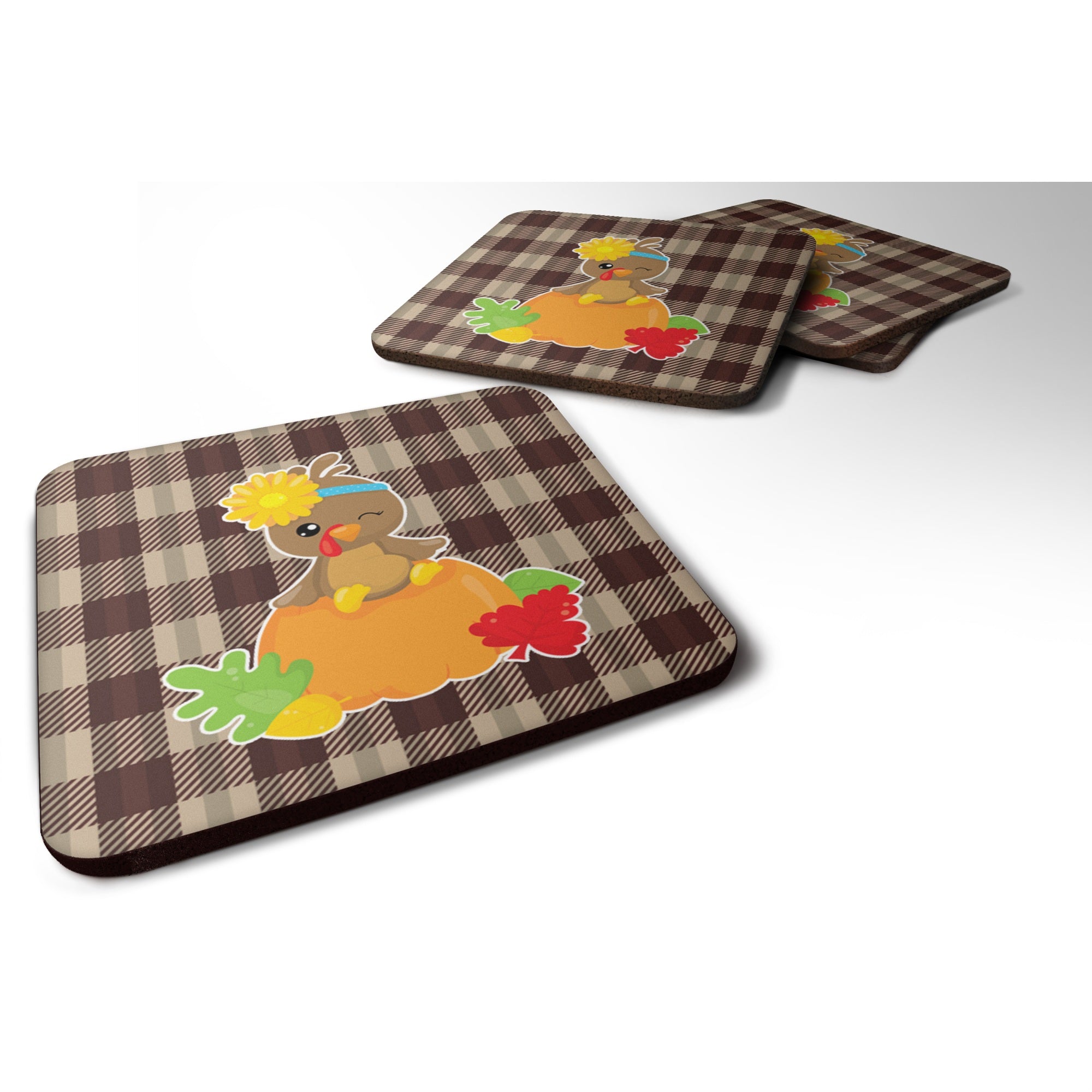 'Caroline'S Treasures Thanksgiving Baby Turkey Foam Coaster Set Of 4, 3.5, Multicolor''
