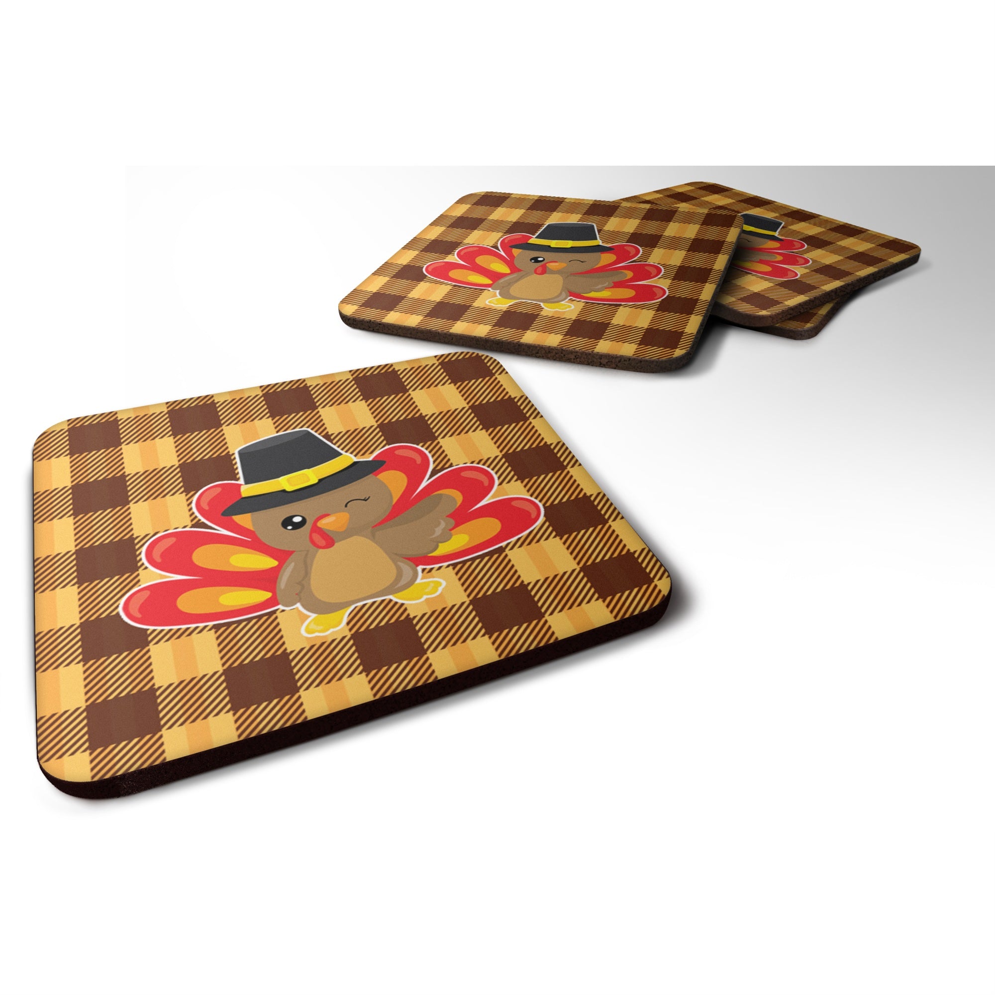 'Caroline'S Treasures Thanksgiving Turkey Wink Foam Coaster Set Of 4, 3.5, Multicolor''