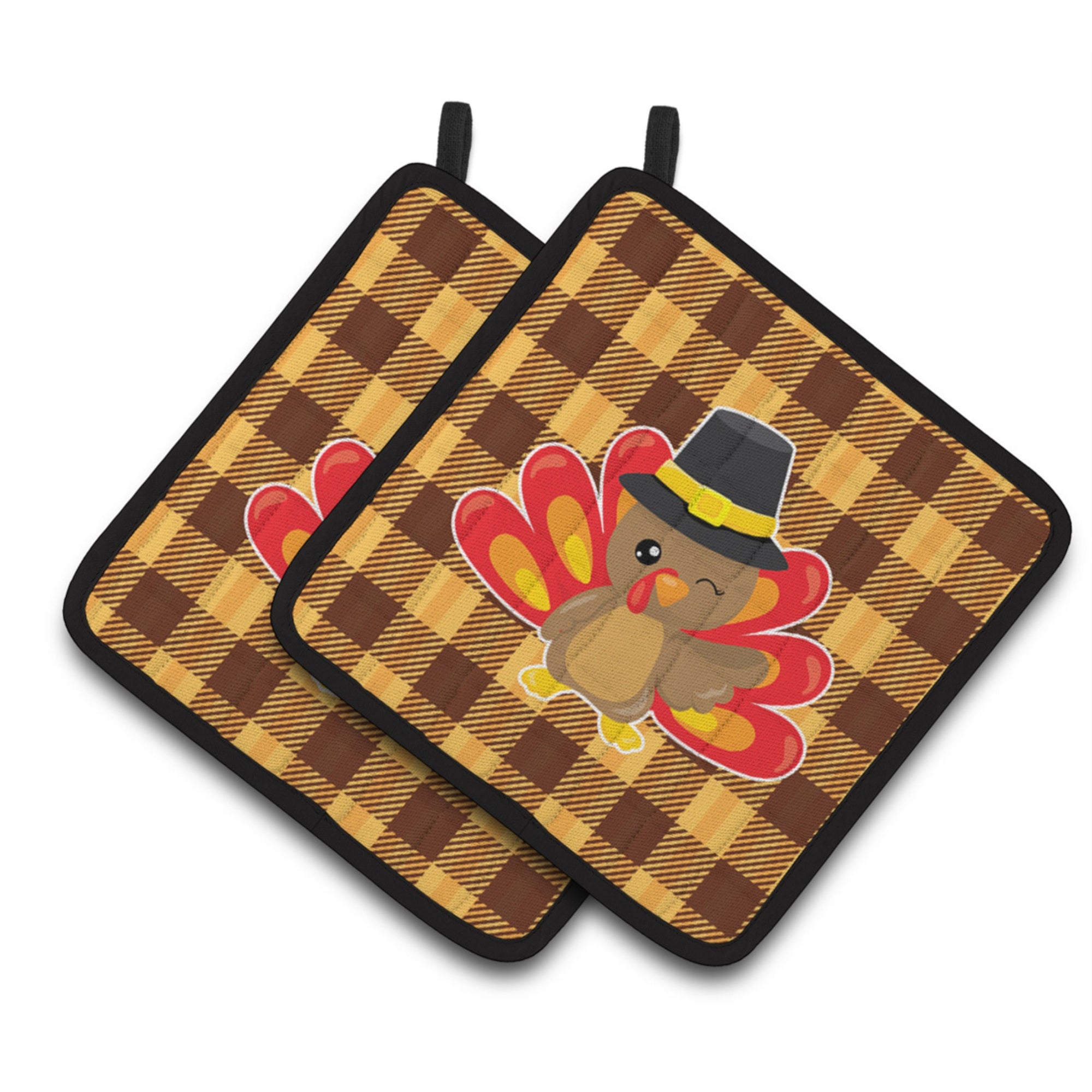'Caroline'S Treasures Bb7114Pthd Thanksgiving Turkey Wink Pair Of Pot Holders, 7.5 X 7.5'''', Multicolor''