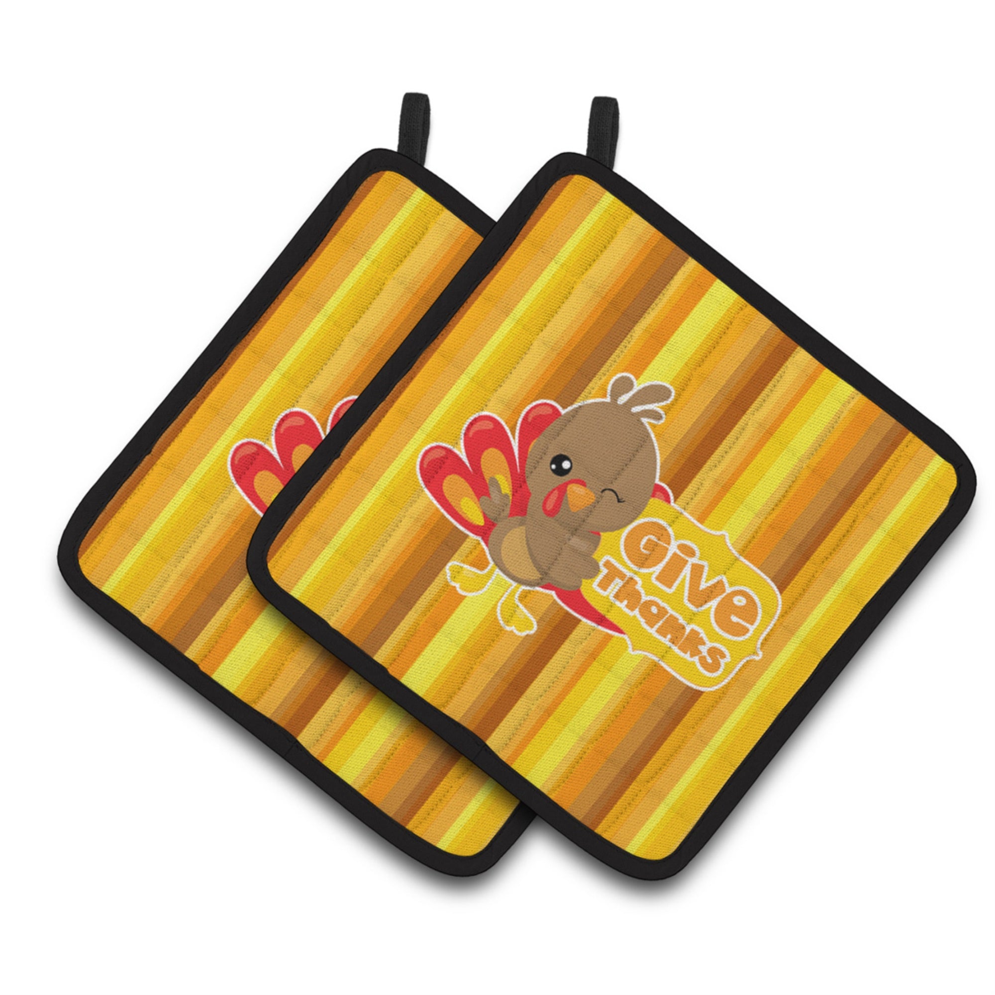 'Caroline'S Treasures Bb7115Pthd Thanksgiving Turkey Give Thanks Pair Of Pot Holders, 7.5 X 7.5'''', Multicolor''