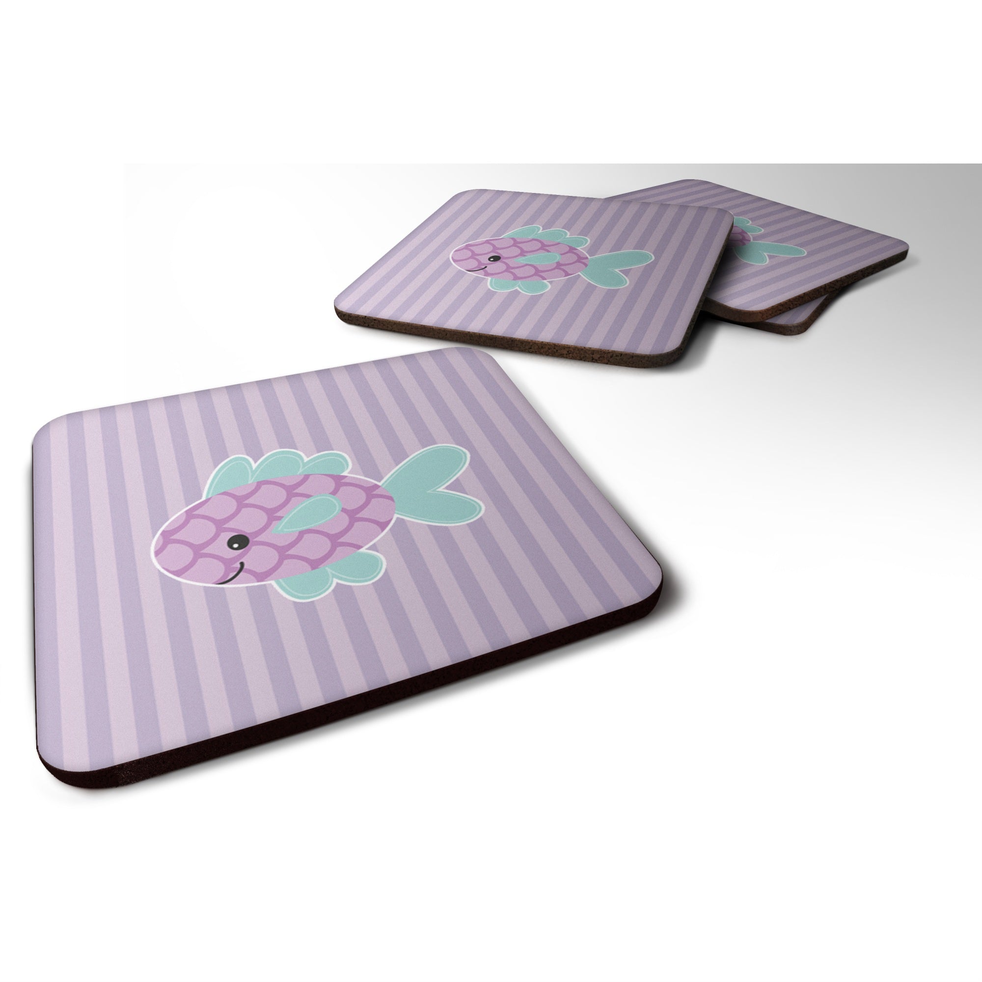 'Caroline'S Treasures Purple Fish Foam Coaster Set Of 4, 3.5, Multicolor''