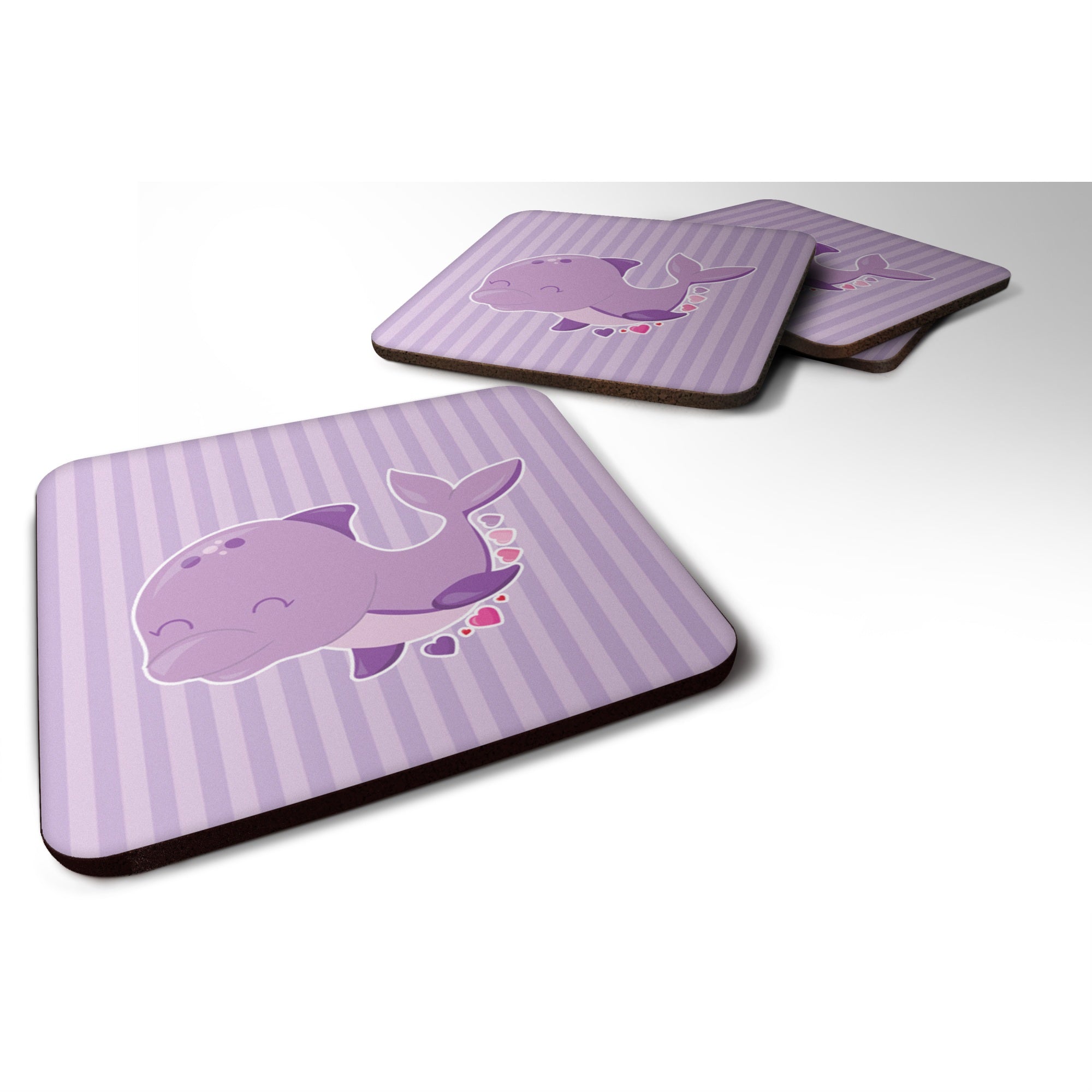 'Caroline'S Treasures Purple Dolphin Foam Coaster Set Of 4, 3.5, Multicolor''