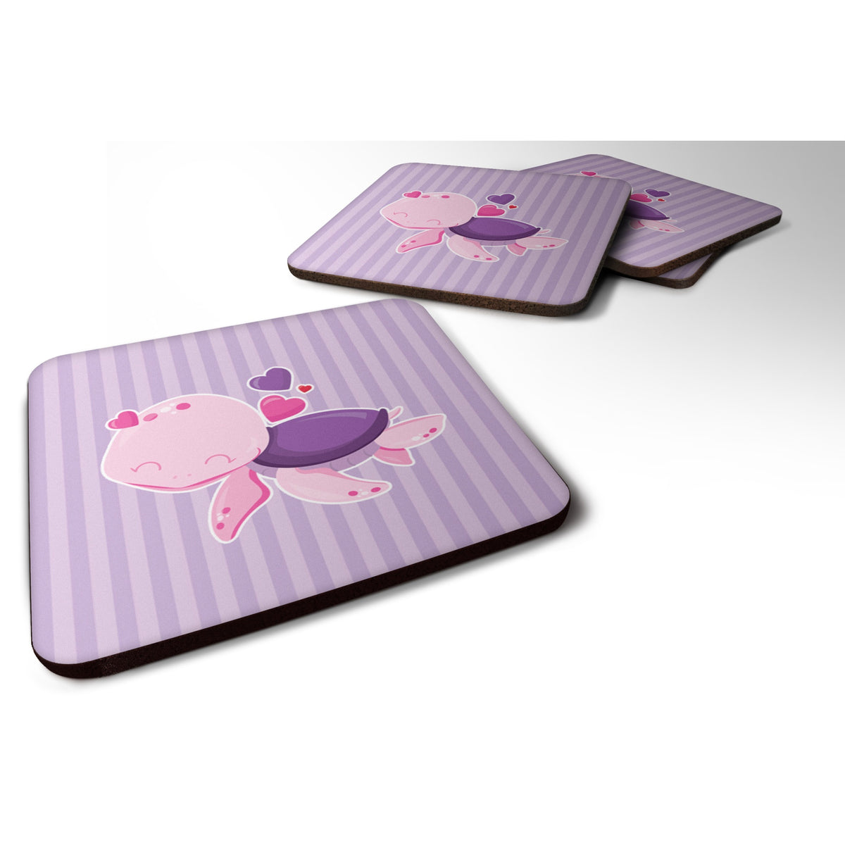 'Caroline'S Treasures Pink & Purple Turtle Foam Coaster Set Of 4, 3.5, Multicolor''