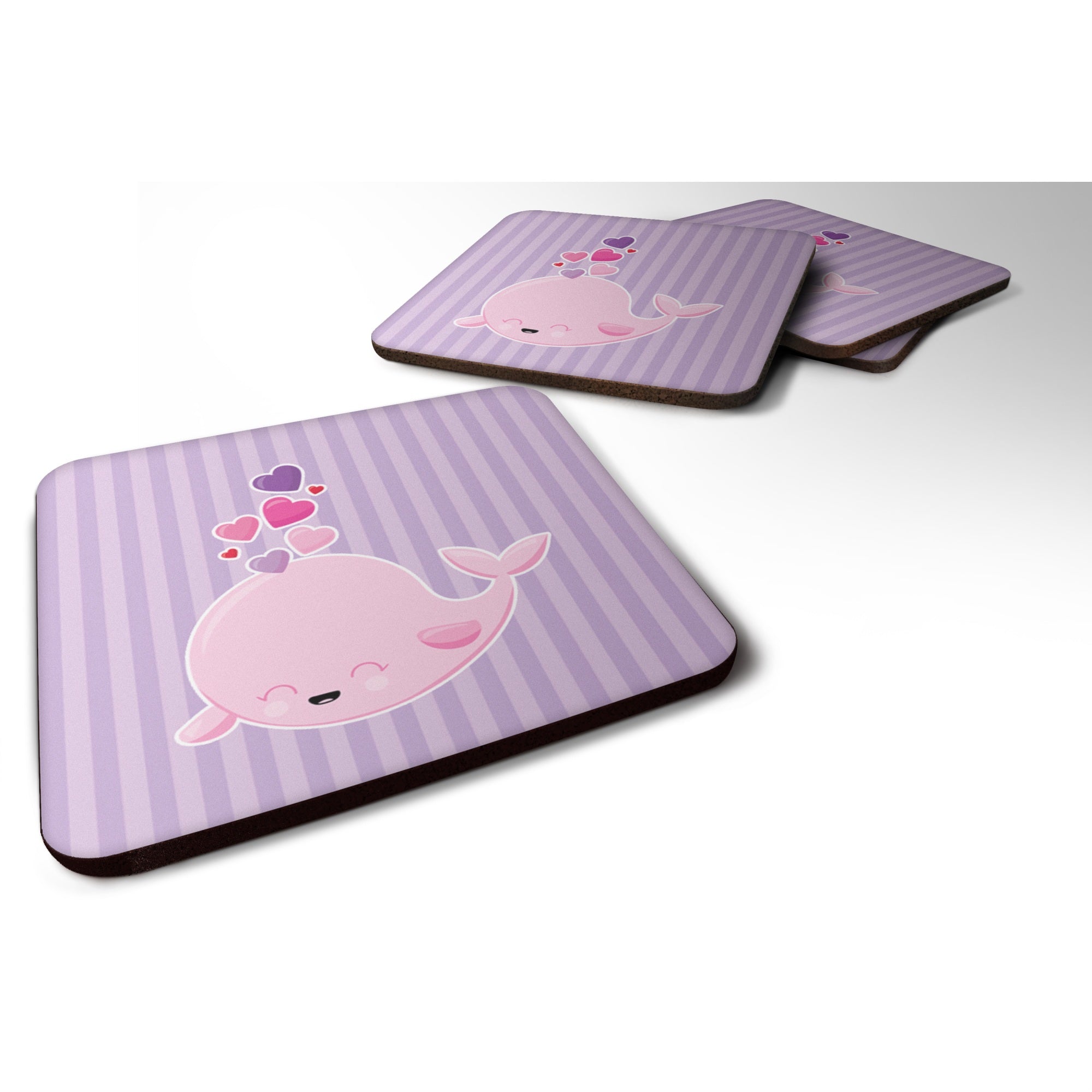 'Caroline'S Treasures Pink Whale Foam Coaster Set Of 4, 3.5, Multicolor''