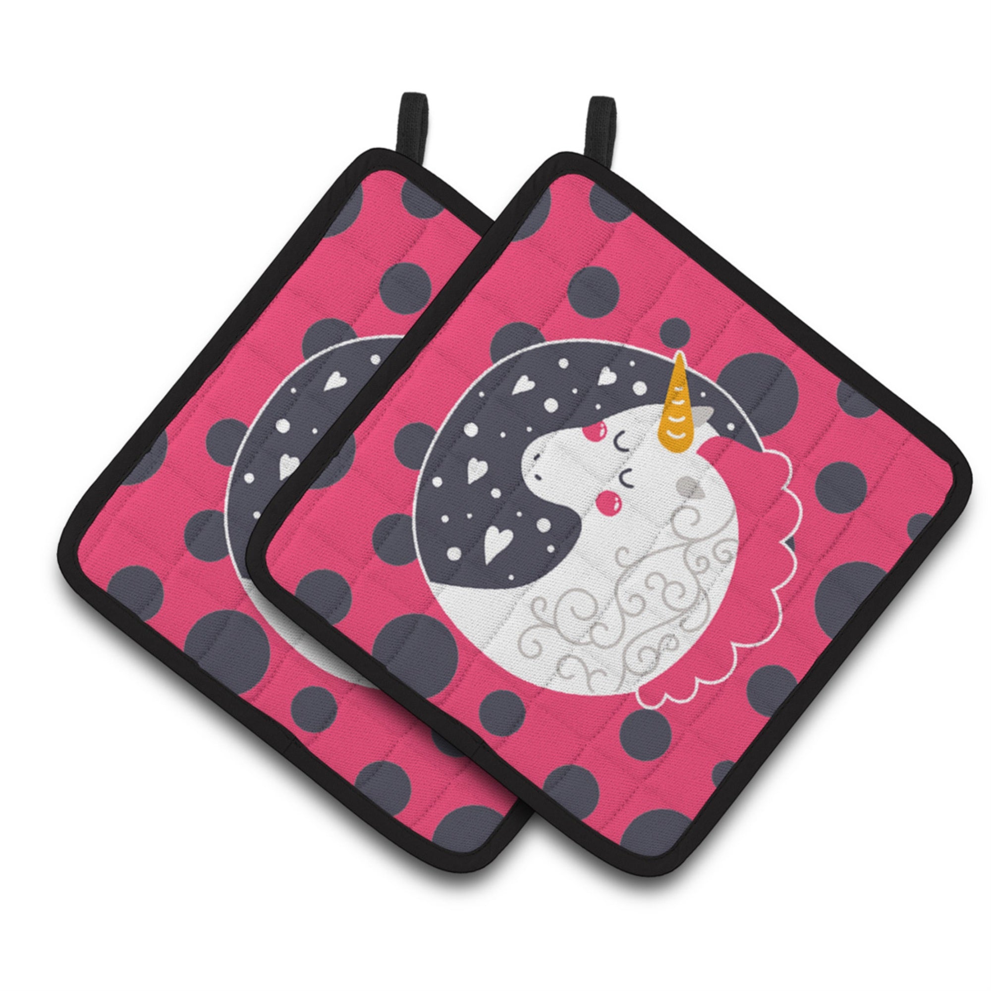 'Caroline'S Treasures Unicorn Pink Polkadots Pair Of Pot Holders, 7.5 X 7.5, Multicolor''