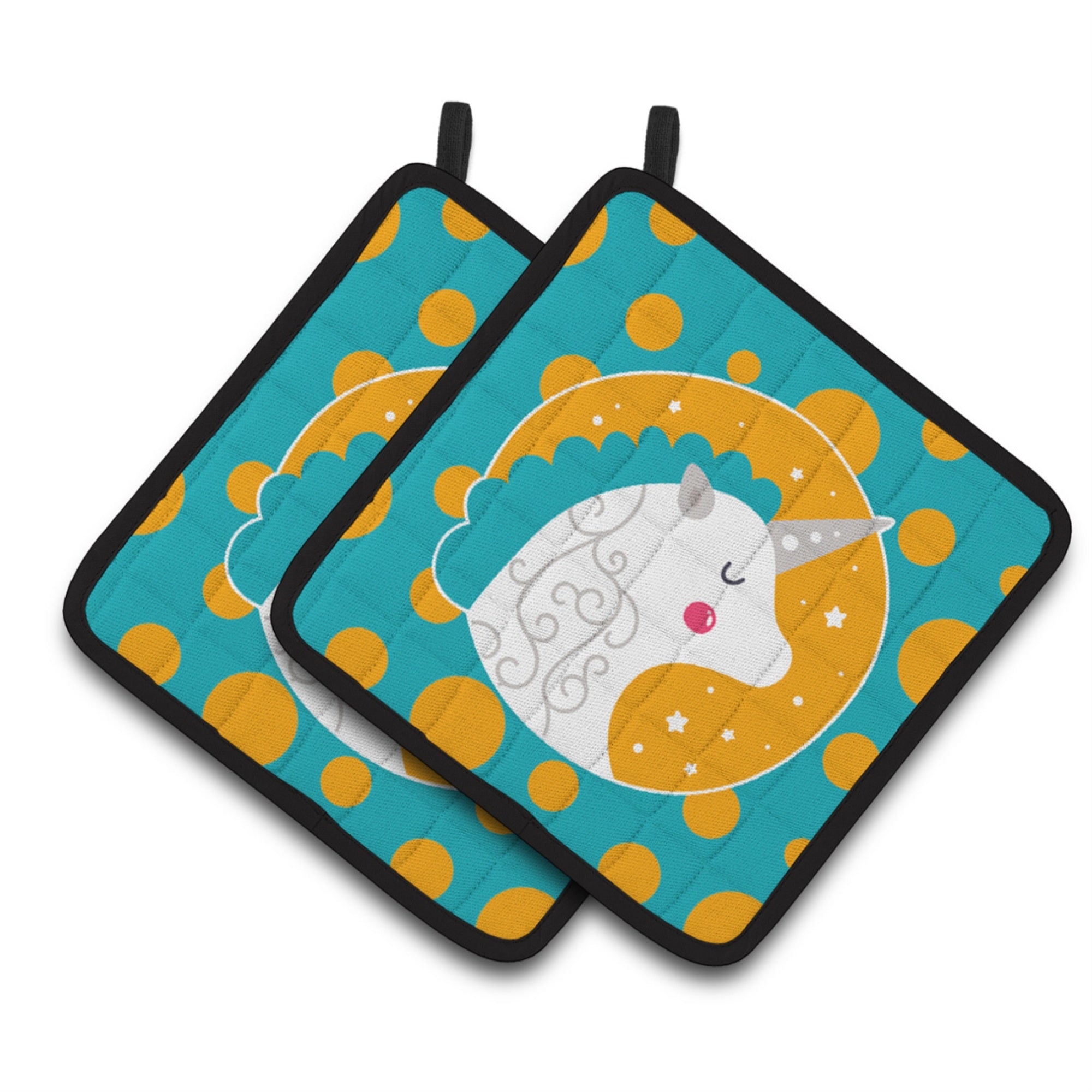 'Caroline'S Treasures Unicorn Orange Polkadots Pair Of Pot Holders, 7.5 X 7.5, Multicolor''
