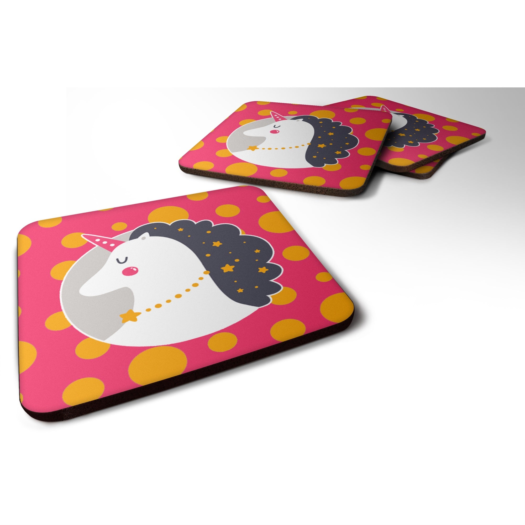 'Caroline'S Treasures Bb7138Fc Unicorn Orange Polkadots Foam Coaster Set Of 4, 3.5'''', Multicolor''