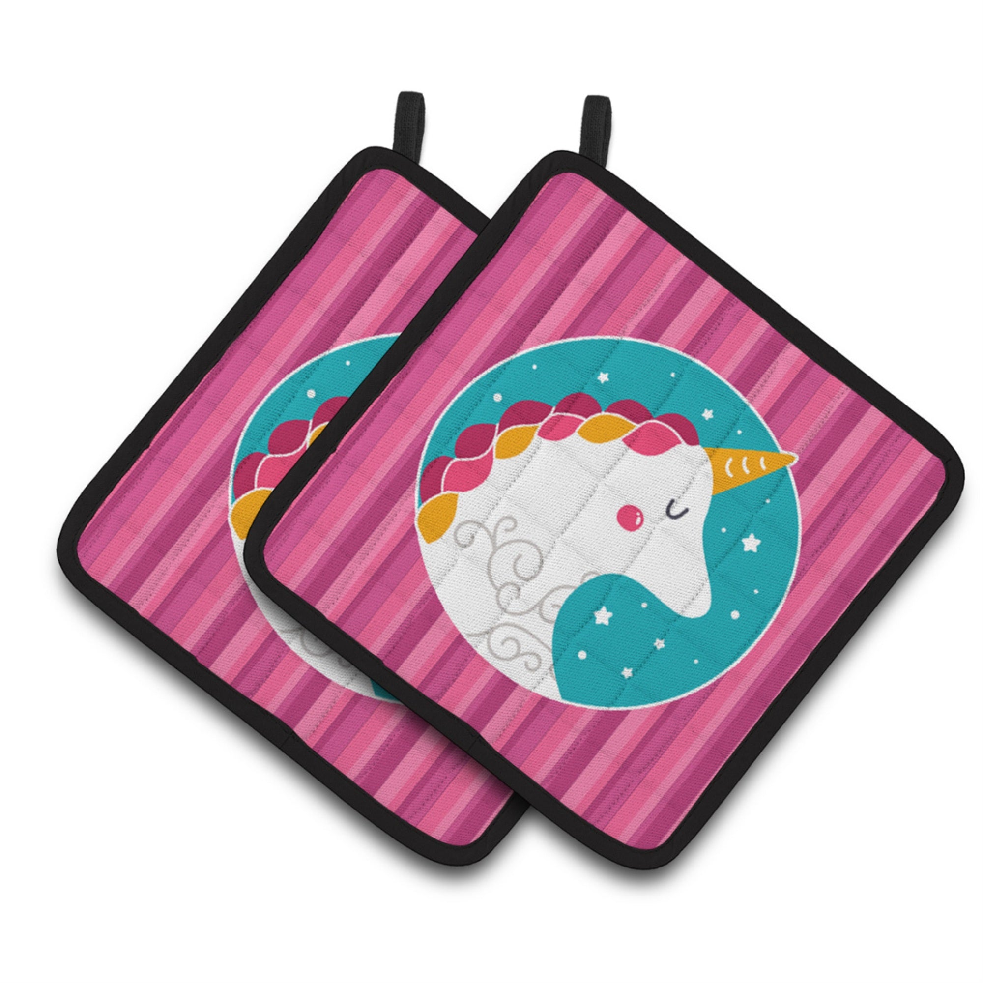 'Caroline'S Treasures Bb7139Pthd Unicorn Pink Stripes Pair Of Pot Holders, 7.5 X 7.5'''', Multicolor''