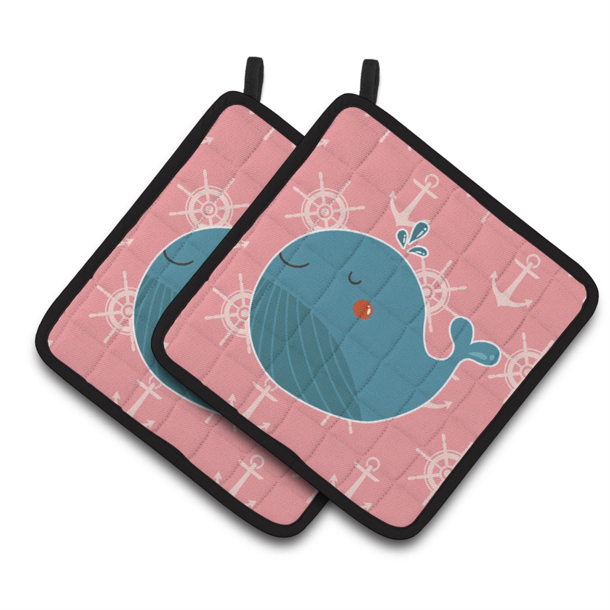 'Caroline'S Treasures Bb7160Pthd Whale On Pink Nautical Pair Of Pot Holders, 7.5 X 7.5'''', Multicolor''