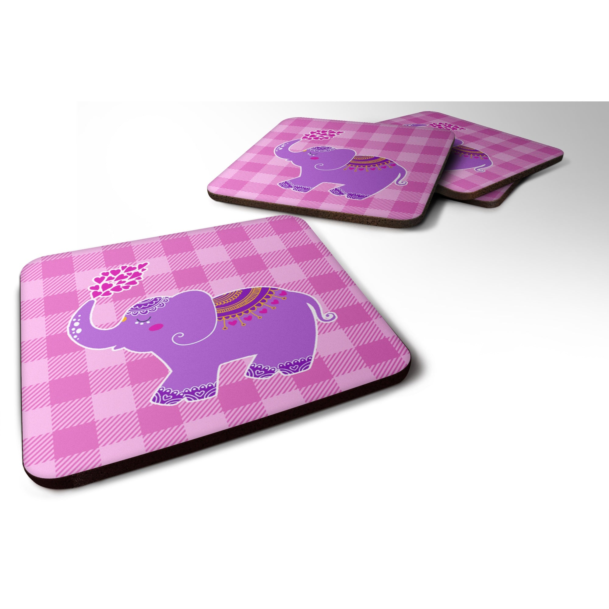 'Caroline'S Treasures Purple Elephant Foam Coaster Set Of 4, 3.5, Multicolor''