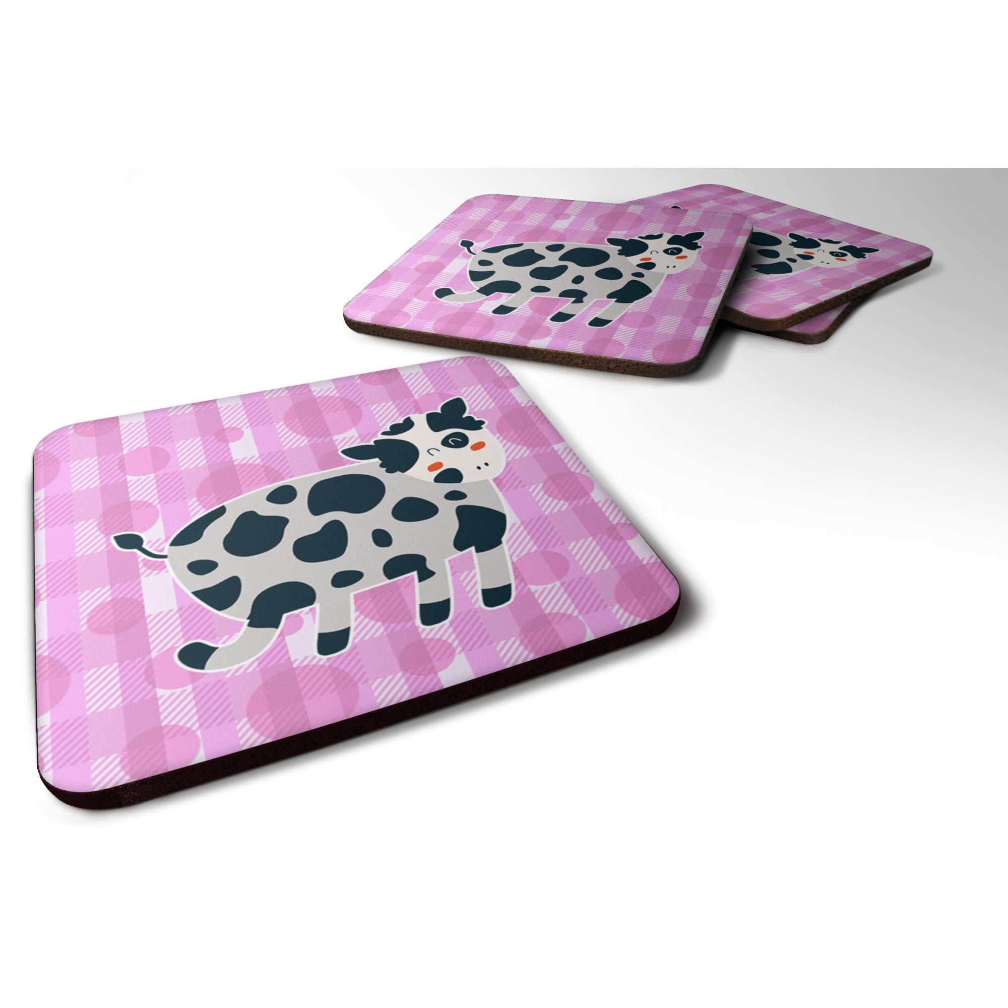 'Caroline'S Treasures Cow On Pink Polkadots Foam Coaster Set Of 4, 3.5, Multicolor''