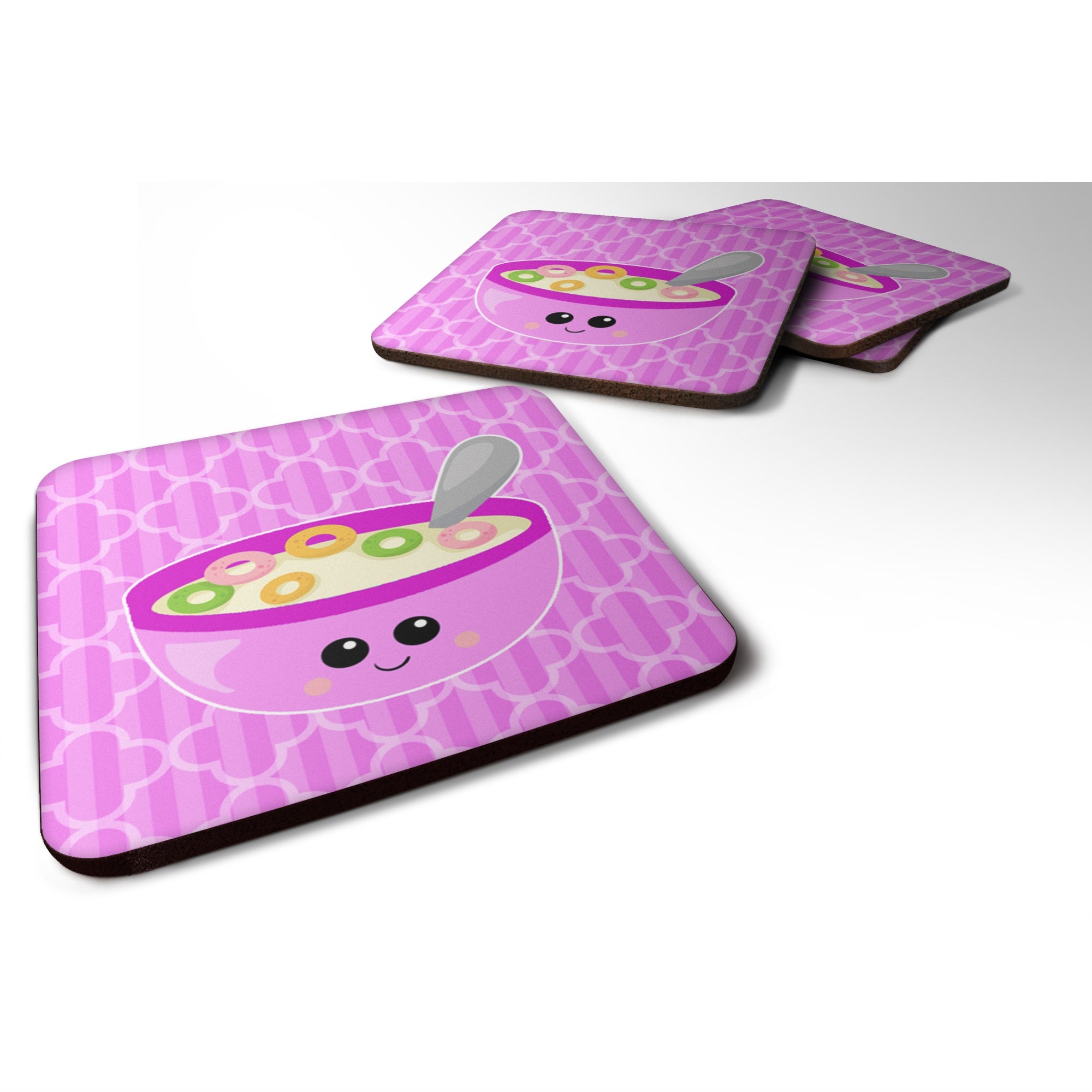 'Caroline'S Treasures Pink Bowl Of Cereal Foam Coaster Set Of 4, 3.5, Multicolor''