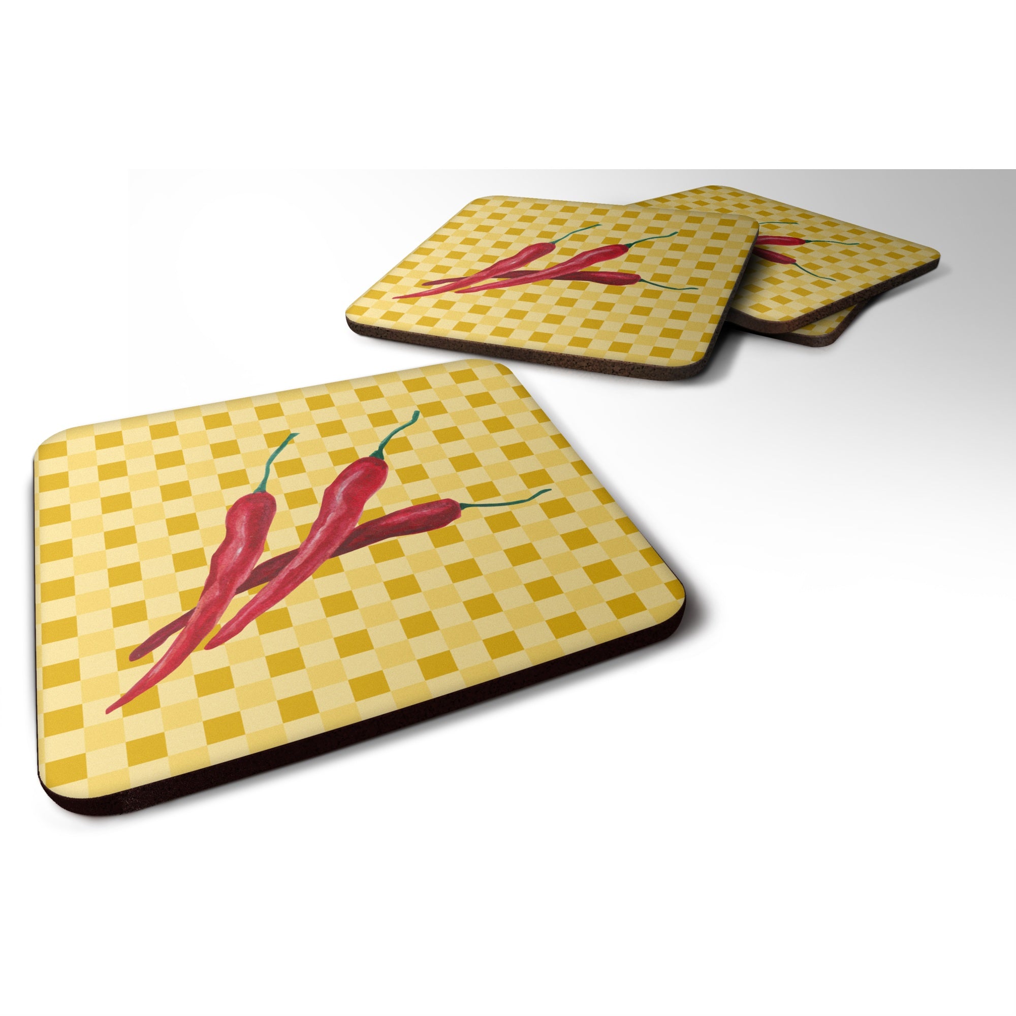 'Caroline'S Treasures Chili Peppers On Basketweave Decorative Coasters, 3.5, Multicolor''