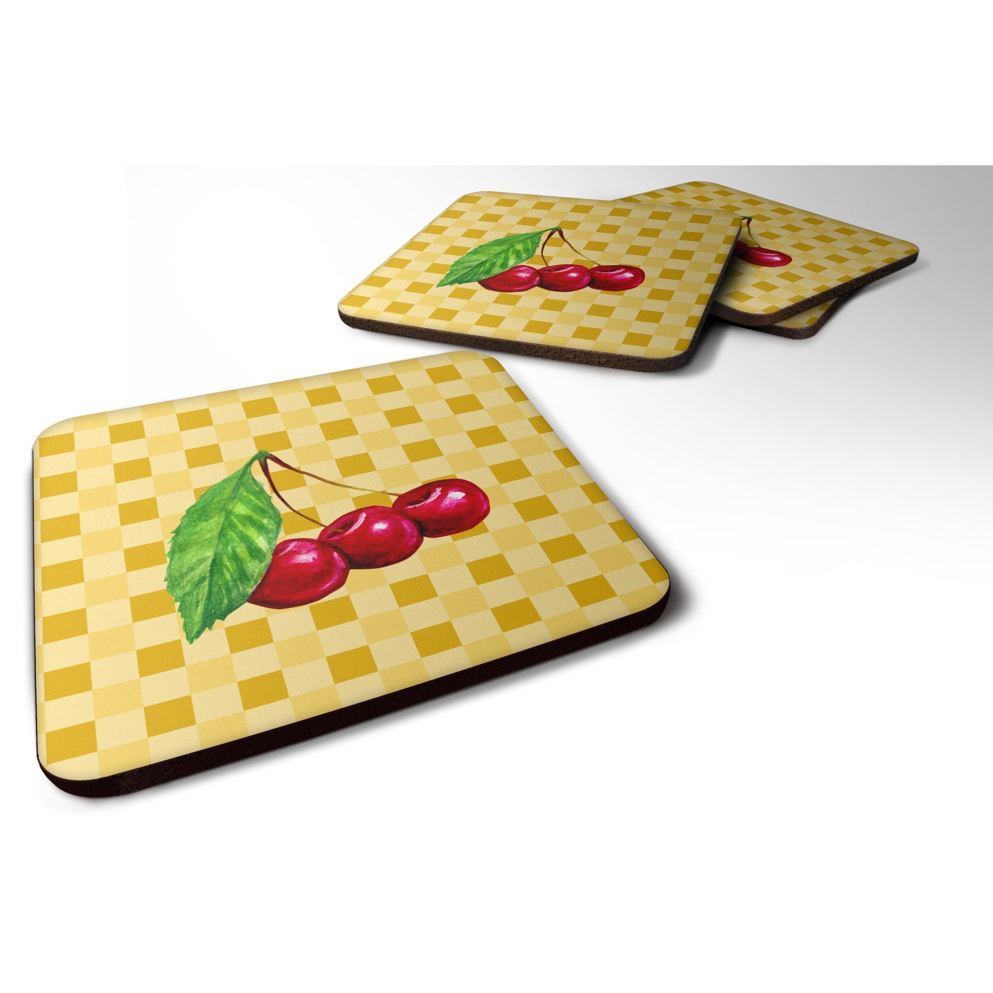 'Caroline'S Treasures Cherries On Basketweave Decorative Coasters, 3.5, Multicolor''