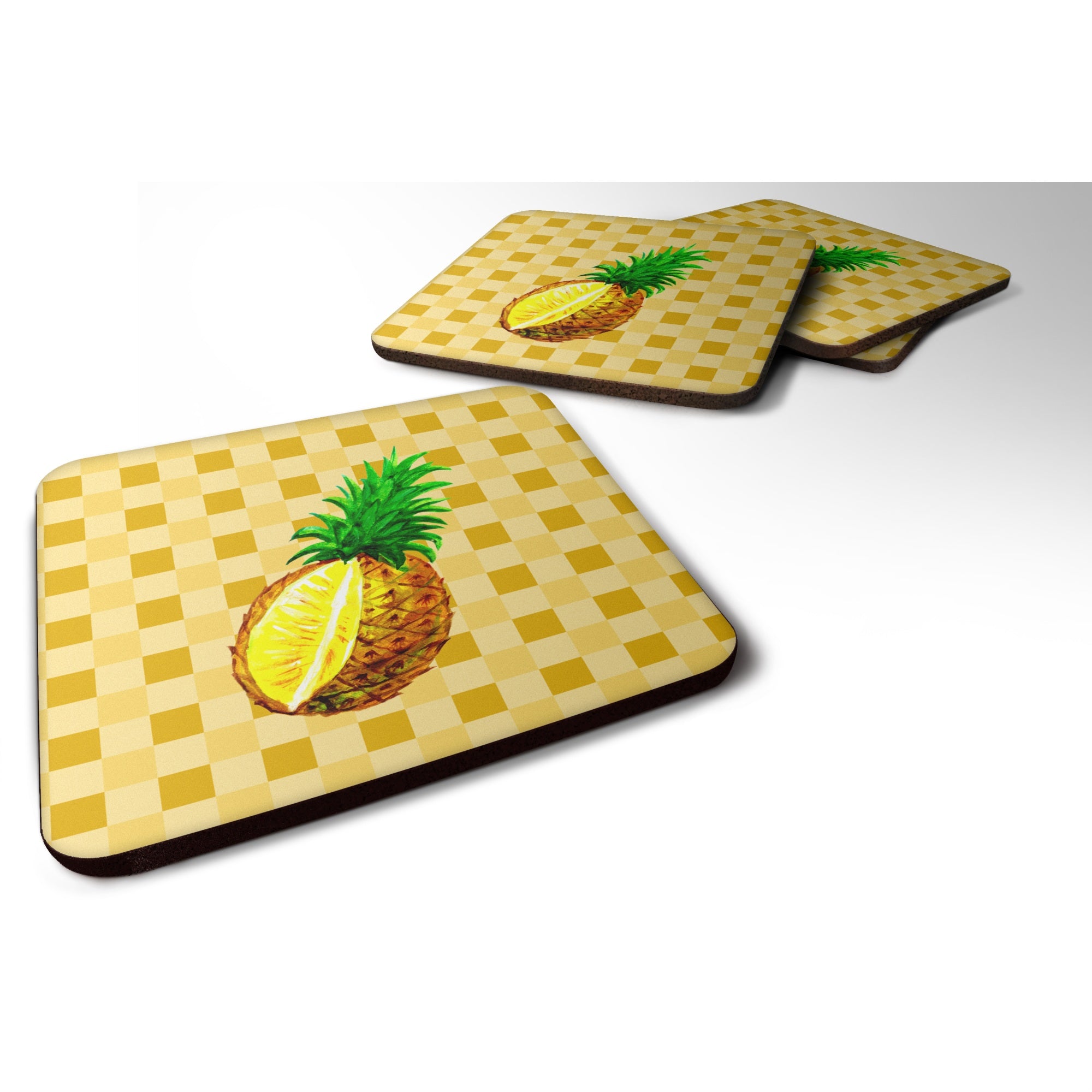 'Caroline'S Treasures Whole Pineapple Cut On Basketweave Decorative Coasters, 3.5, Multicolor''