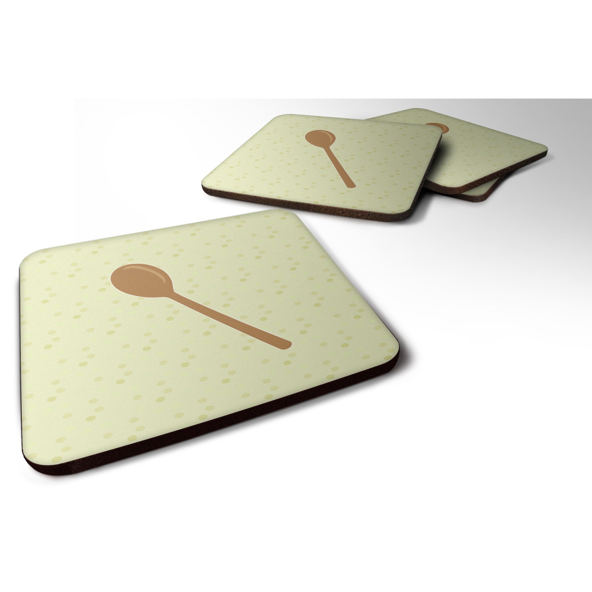 'Caroline'S Treasures Wooden Spoon On Green Decorative Coasters, 3.5, Multicolor''