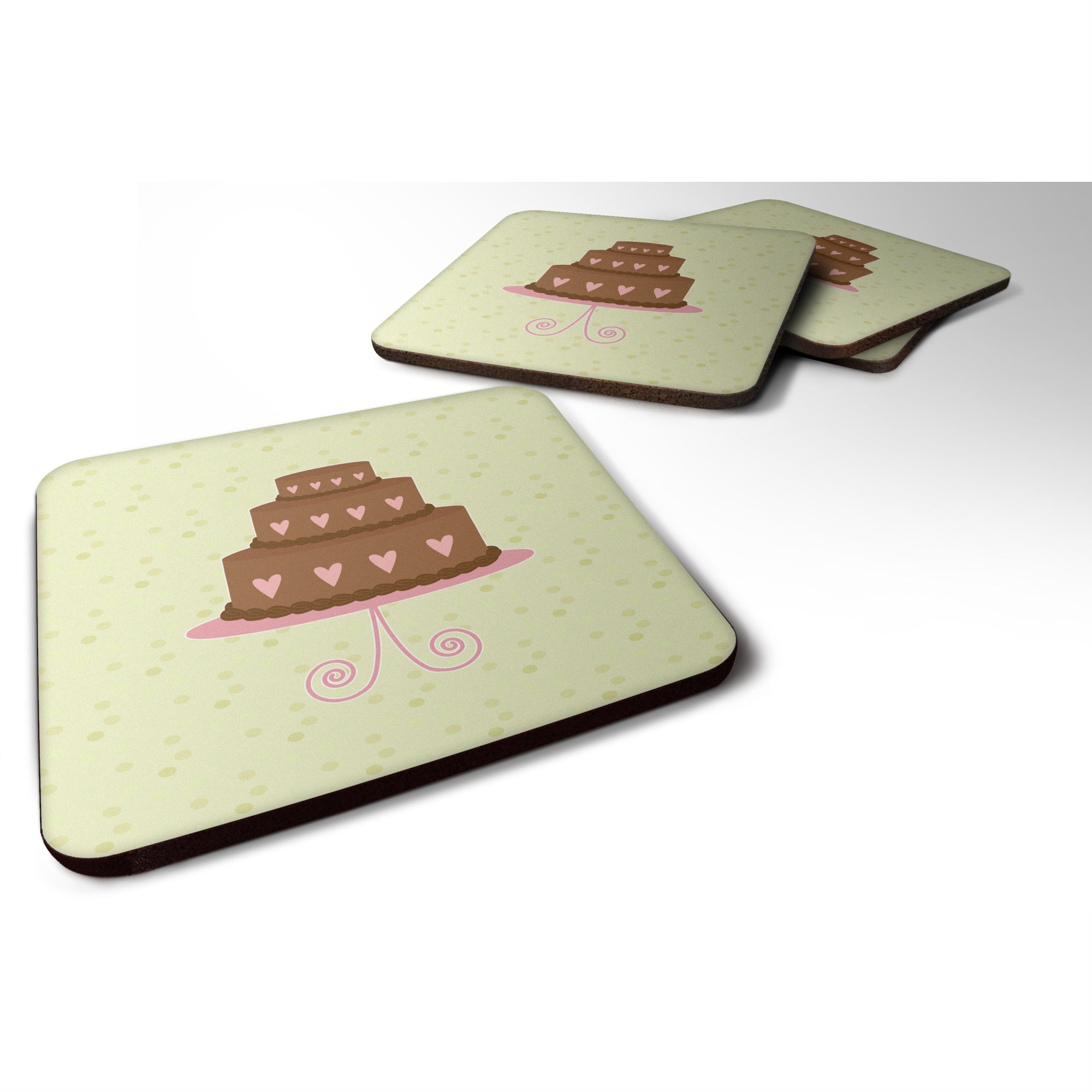 'Caroline'S Treasures Heart Chocolate Cake On Green Decorative Coasters, 3.5, Multicolor''