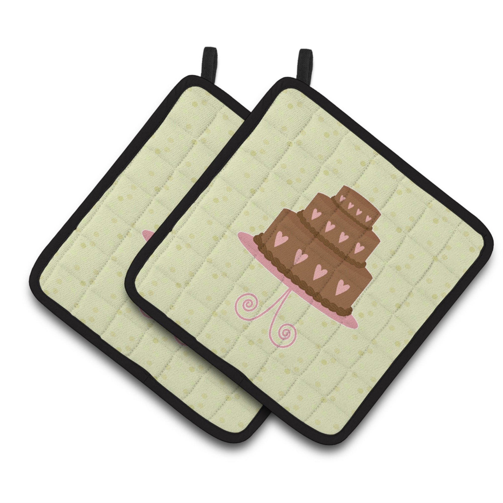 'Caroline'S Treasures Heart Chocolate Cake On Green Decorated Pot Holder, 7.5Hx7.5W, Multicolor''