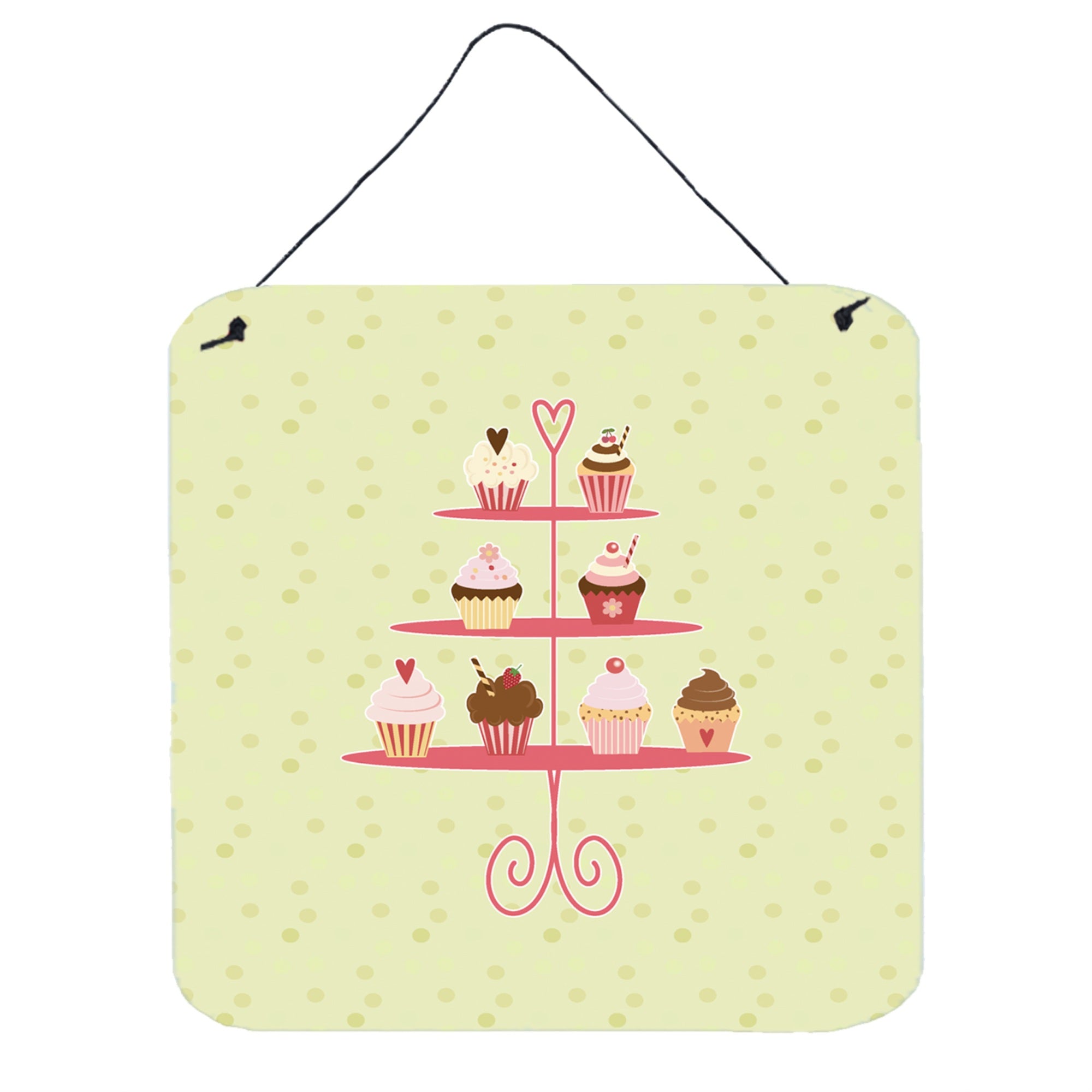 'Caroline'S Treasures Cupcakes 3 Tier Stand On Green Metal Print, 6H X 6W, Multicolor''