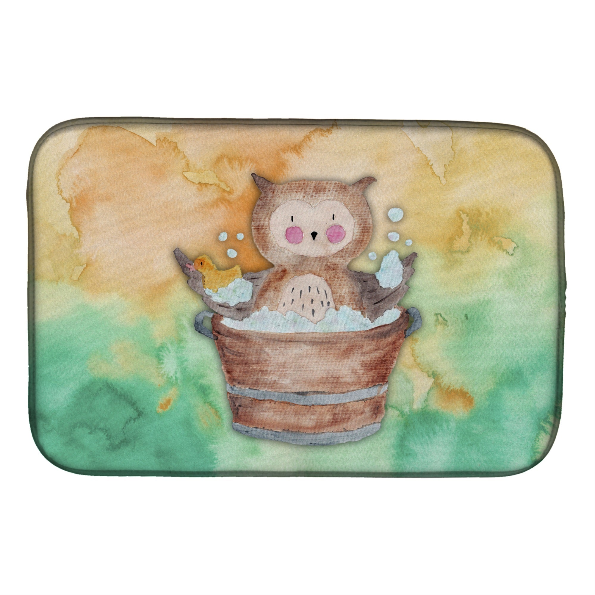'Caroline'S Treasures Owl Bathing Watercolor Dish Drying Mat, 14'''' X 21'''', Multicolor''