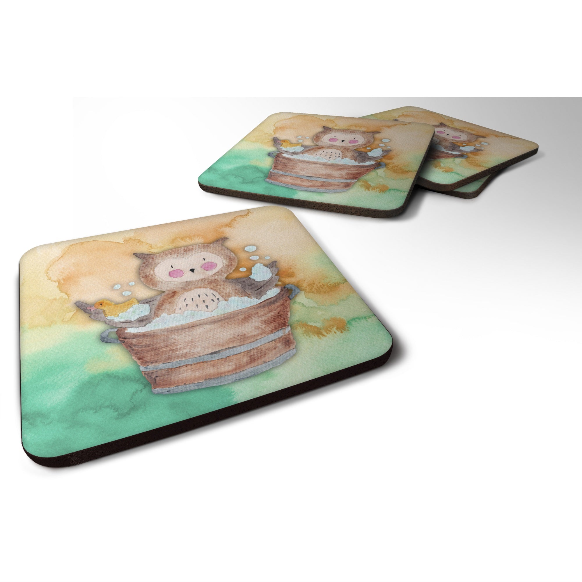 'Caroline'S Treasures Owl Bathing Watercolor Decorative Coasters, 3.5, Multicolor''