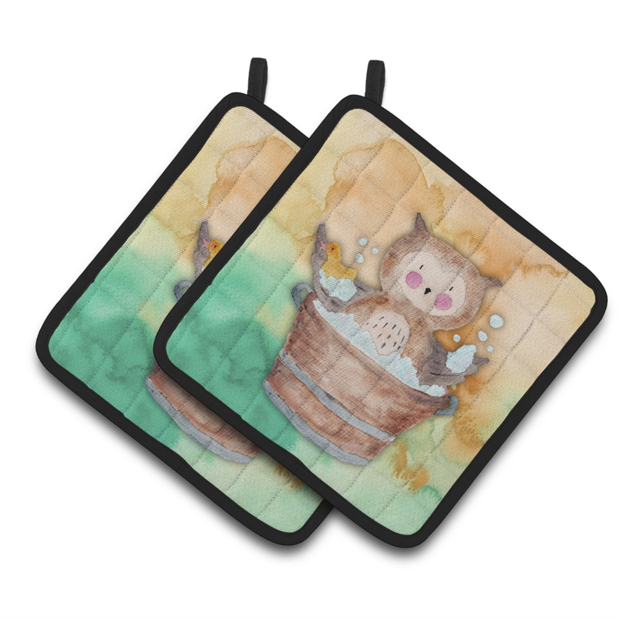 'Caroline'S Treasures Owl Bathing Watercolor Decorated Pot Holder, 7.5''''H X 7.5''''W, Multicolor''