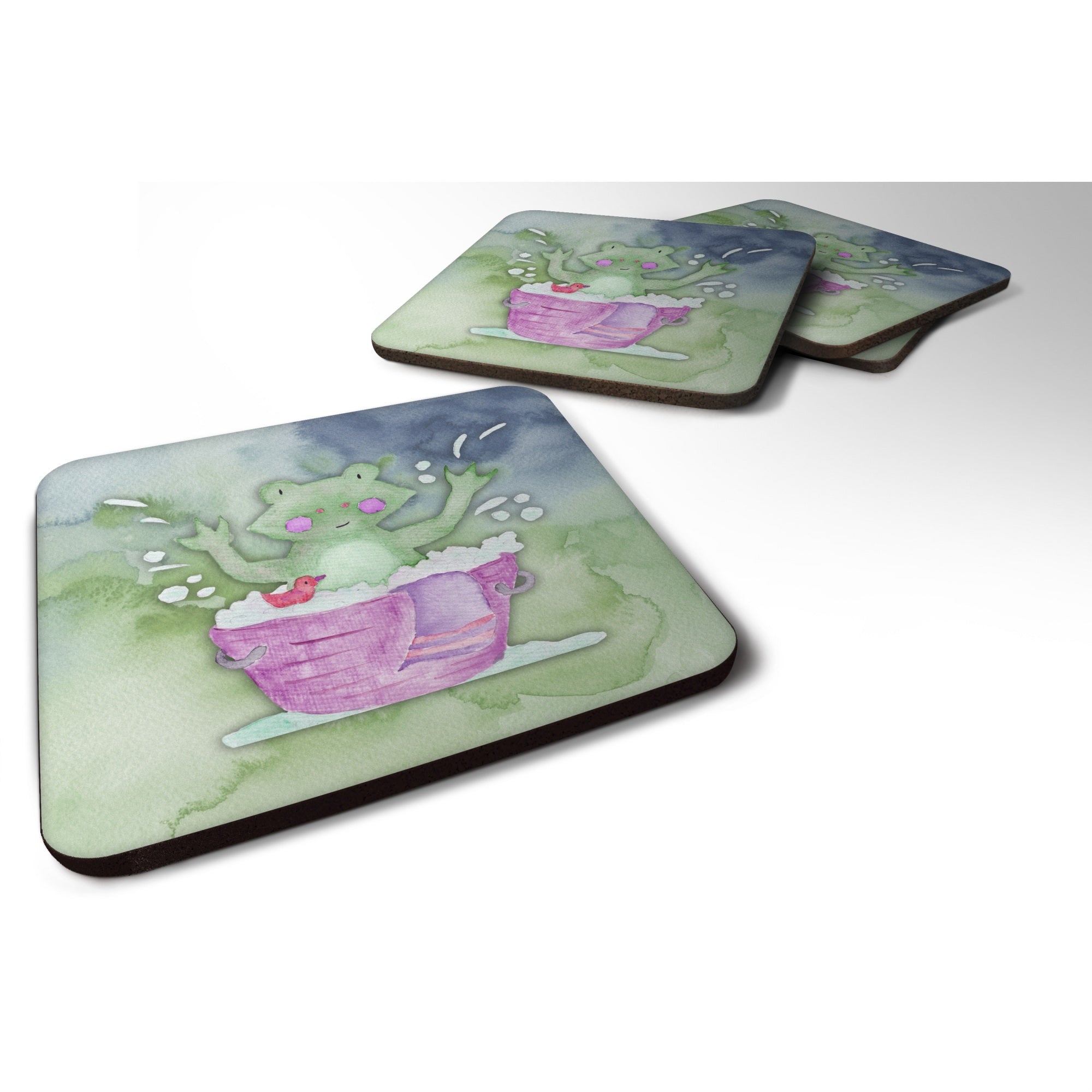 'Caroline'S Treasures Frog Bathing Watercolor Decorative Coasters, 3.5, Multicolor''
