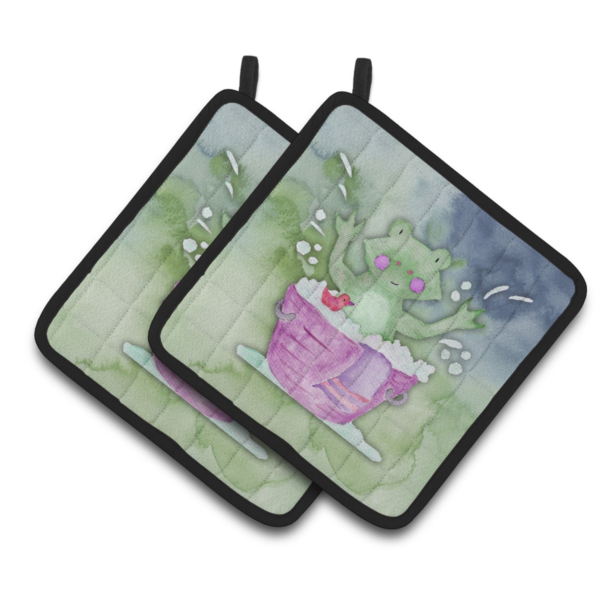 'Caroline'S Treasures Frog Bathing Watercolor Decorated Pot Holder, 7.5''''H X 7.5''''W, Multicolor''