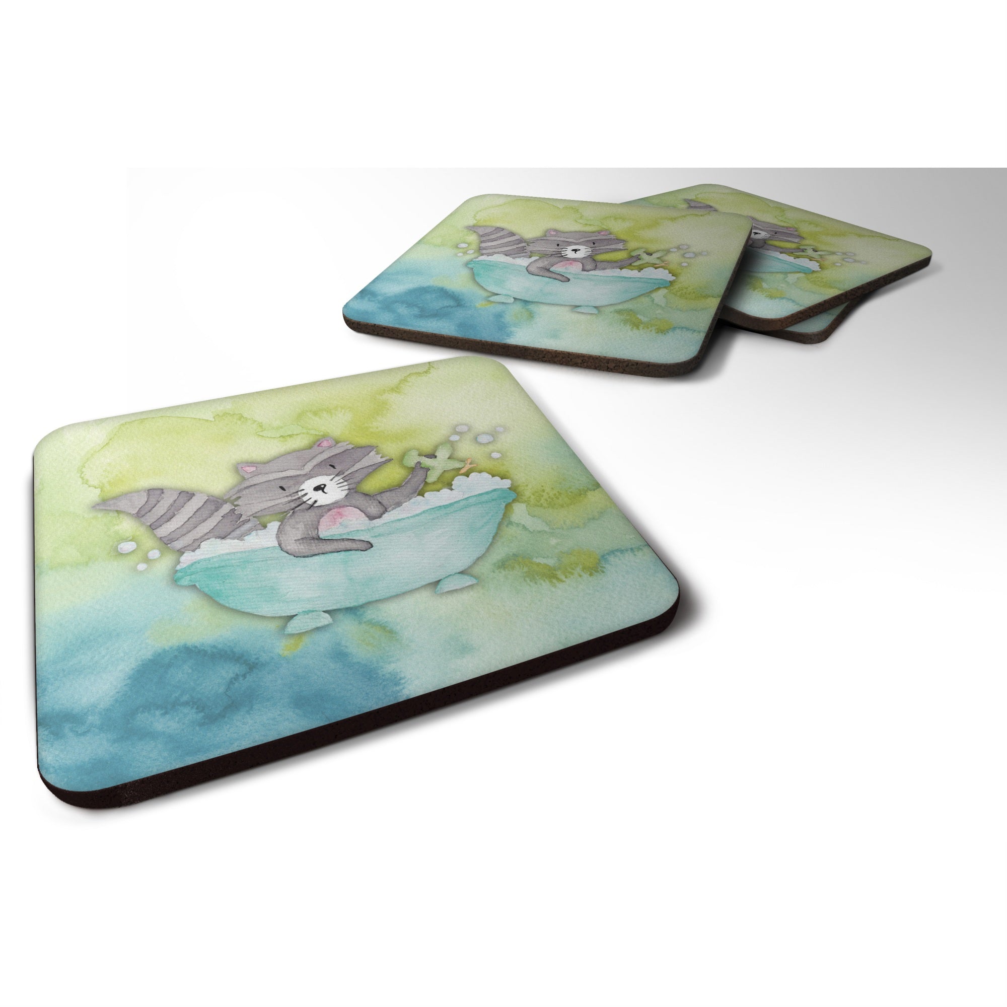 'Caroline'S Treasures Raccoon Bathing Watercolor Decorative Coasters, 3.5, Multicolor''