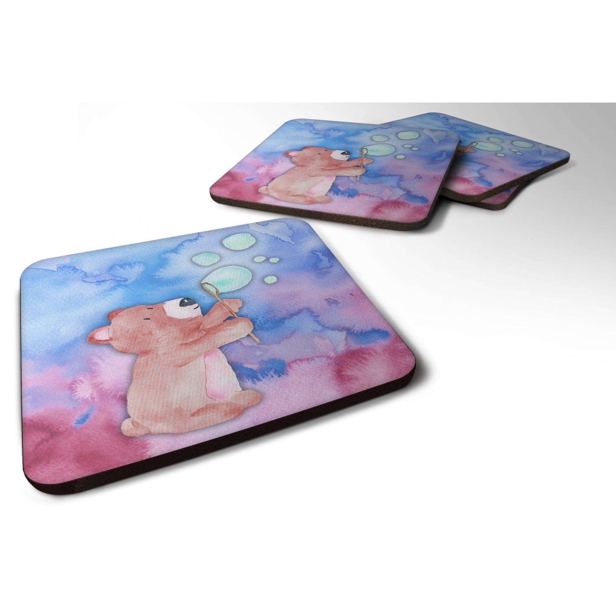 'Caroline'S Treasures Bear And Bubbles Watercolor Decorative Coasters, 3.5, Multicolor''