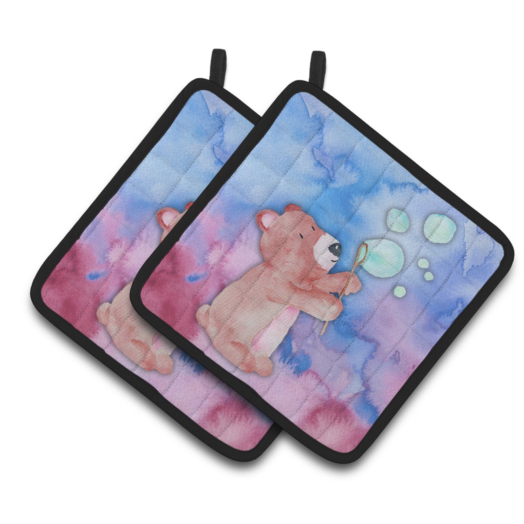 'Caroline'S Treasures Bear And Bubbles Watercolor Decorated Pot Holder, 7.5''''H X 7.5''''W, Multicolor''