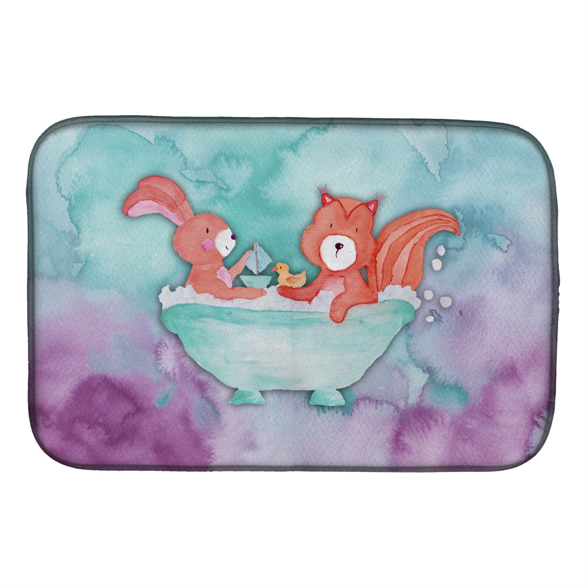 'Caroline'S Treasures Rabbit And Squirrel Bathing Watercolor Dish Drying Mat, 14'''' X 21'''', Multicolor''