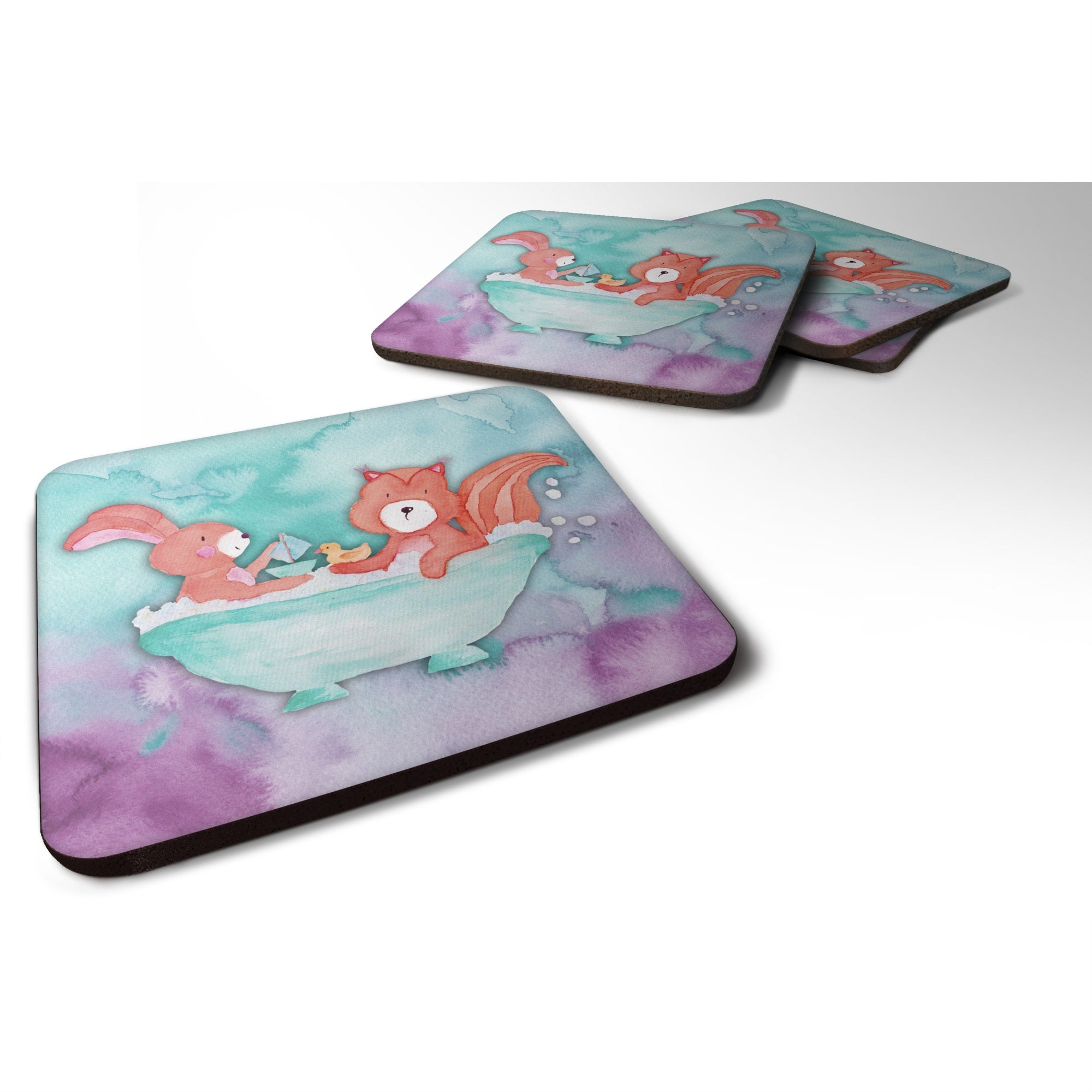 'Caroline'S Treasures Rabbit And Squirrel Bathing Watercolor Decorative Coasters, 3.5, Multicolor''