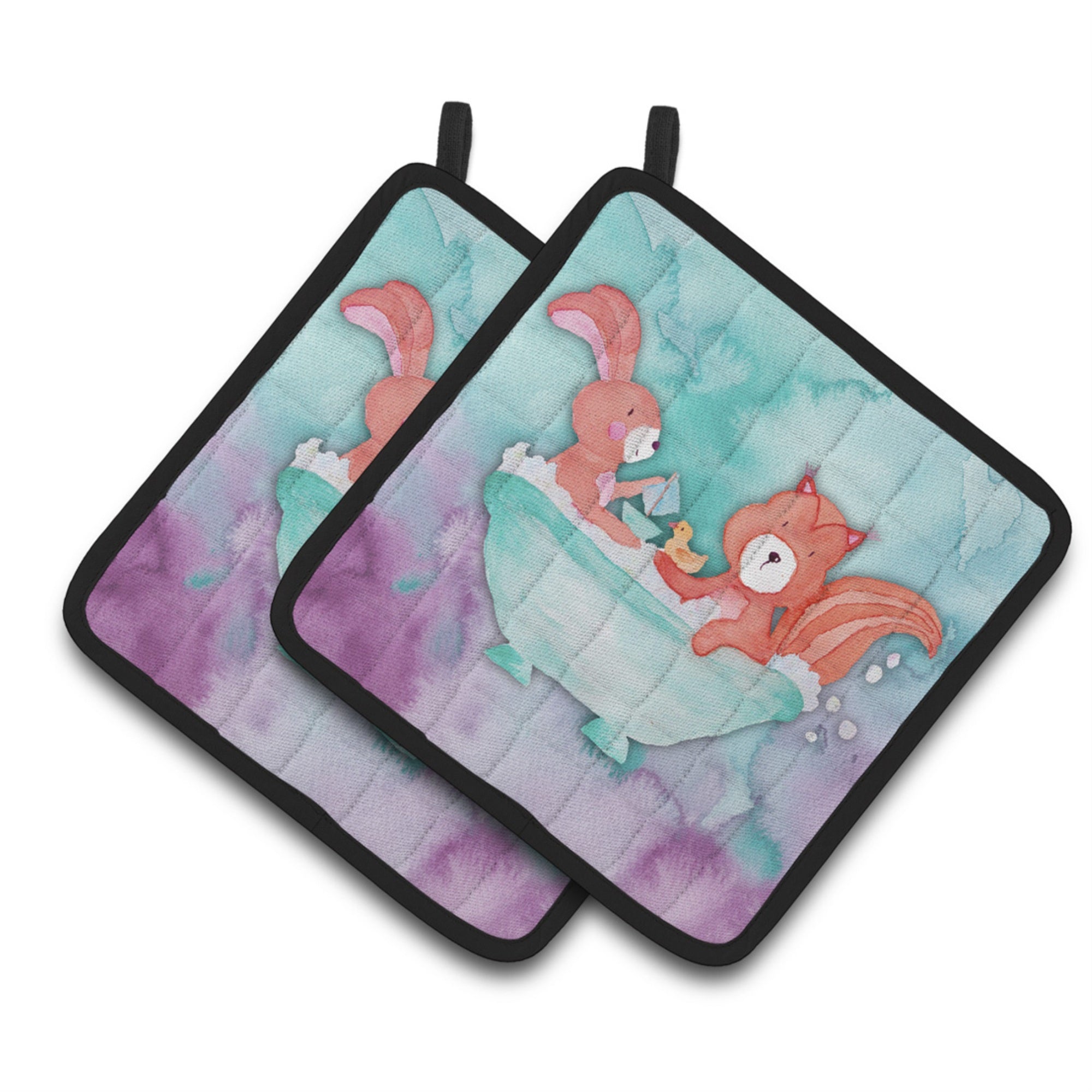 'Caroline'S Treasures Rabbit And Squirrel Bathing Watercolor Decorated Pot Holder, 7.5''''H X 7.5''''W, Multicolor''