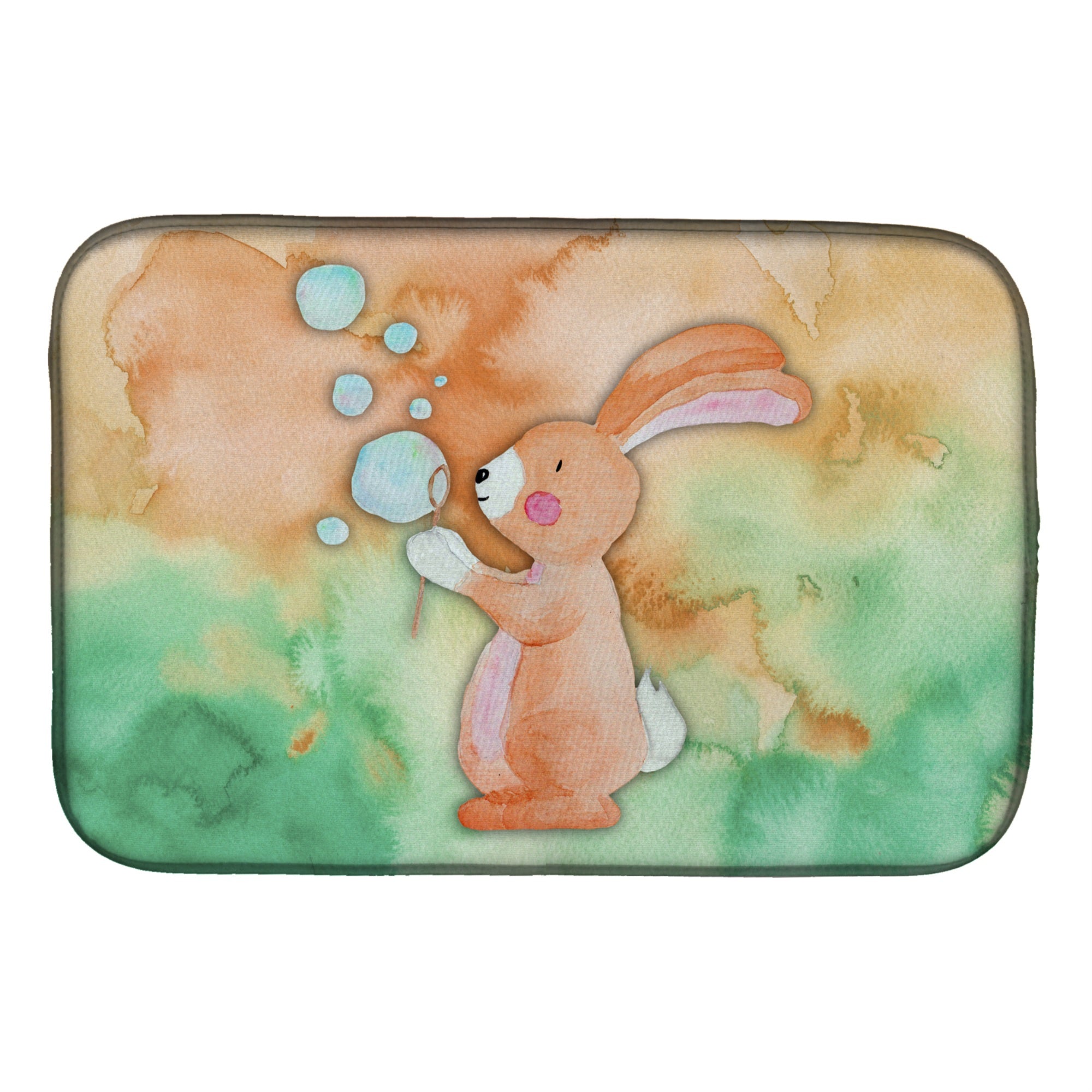 'Caroline'S Treasures Rabbit And Bubbles Watercolor Dish Drying Mat, 14'''' X 21'''', Multicolor''