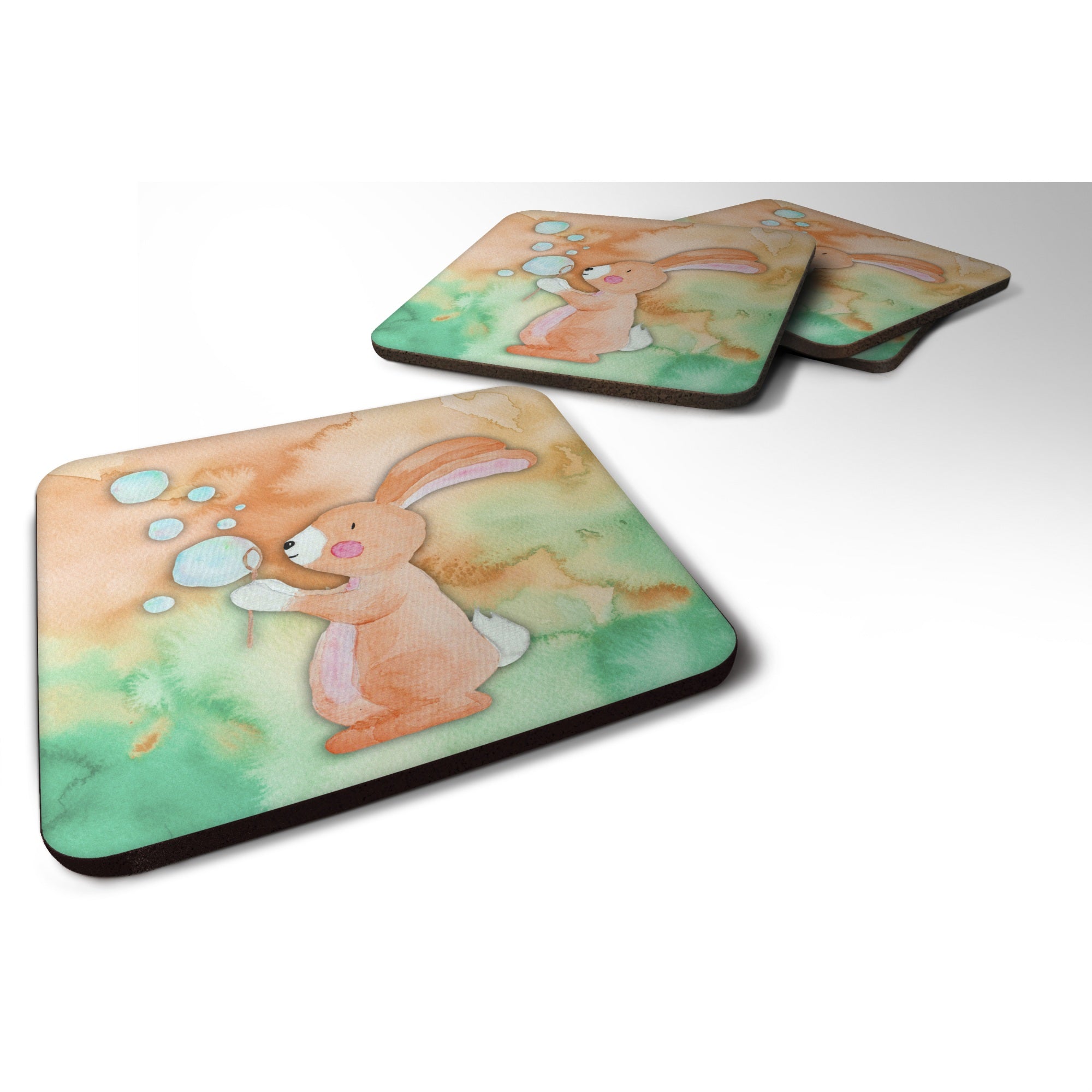 'Caroline'S Treasures Rabbit And Bubbles Watercolor Decorative Coasters, 3.5, Multicolor''