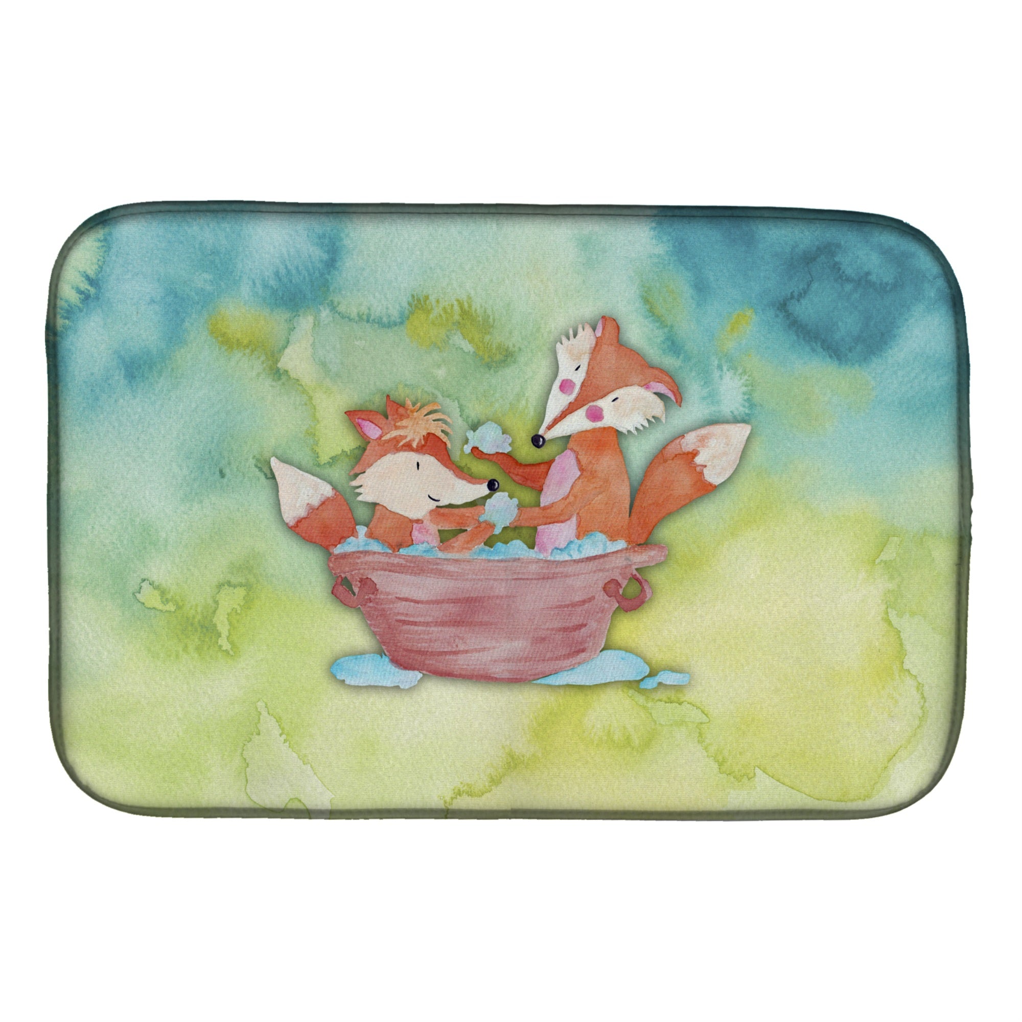 'Caroline'S Treasures Foxes Bathing Watercolor Dish Drying Mat, 14'''' X 21'''', Multicolor''