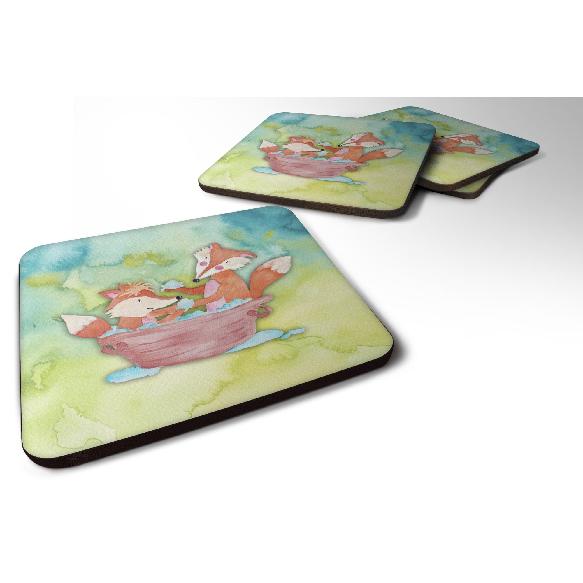 'Caroline'S Treasures Foxes Bathing Watercolor Decorative Coasters, 3.5, Multicolor''